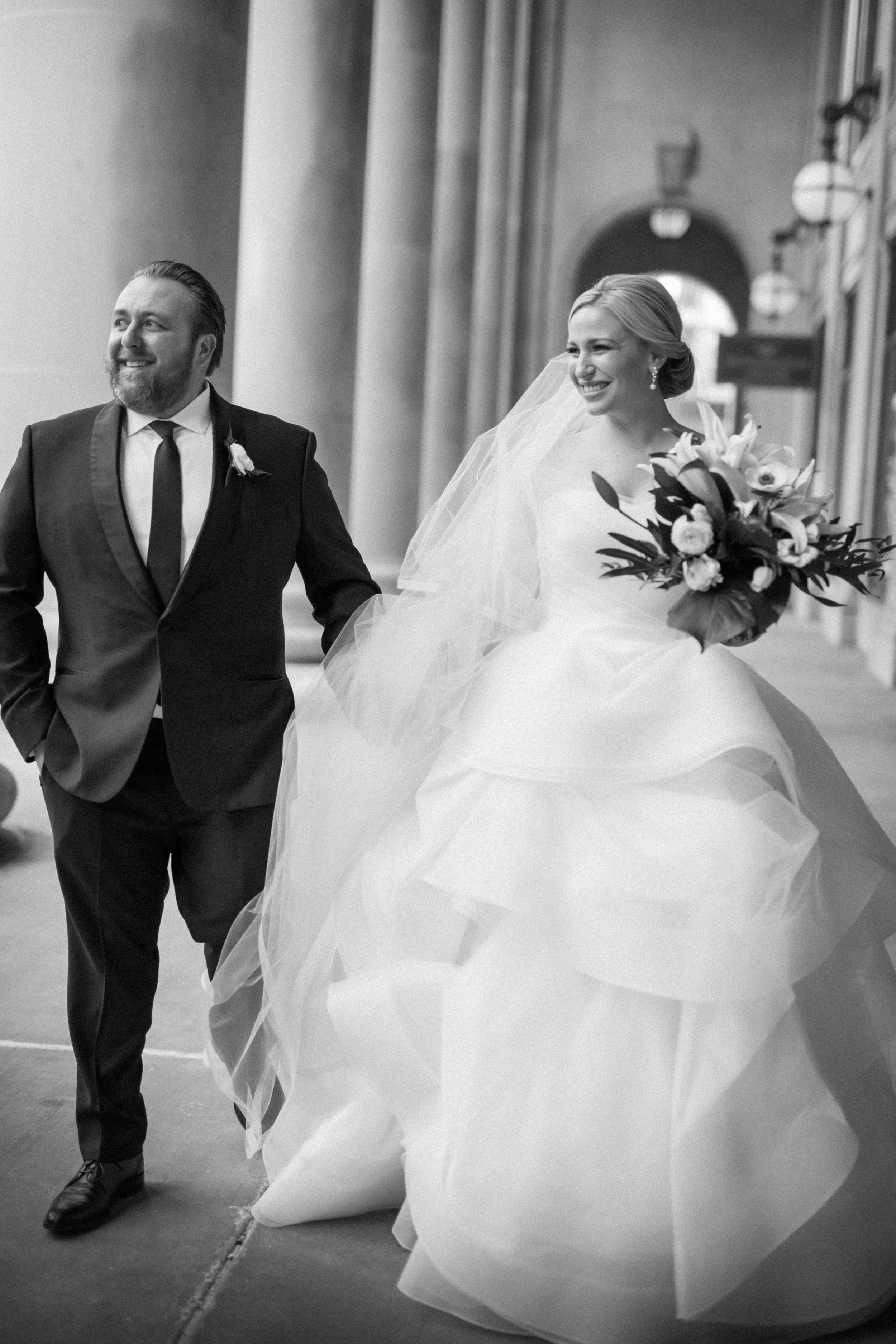 bride with groom Chicago downtown Union station wedding photography packages