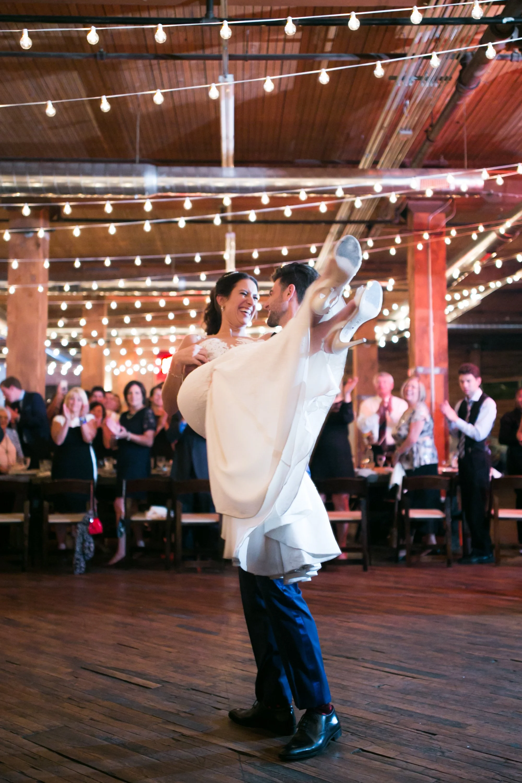 bride and groom first dance Lacuna Artist Loft Chicago wedding photographer 
