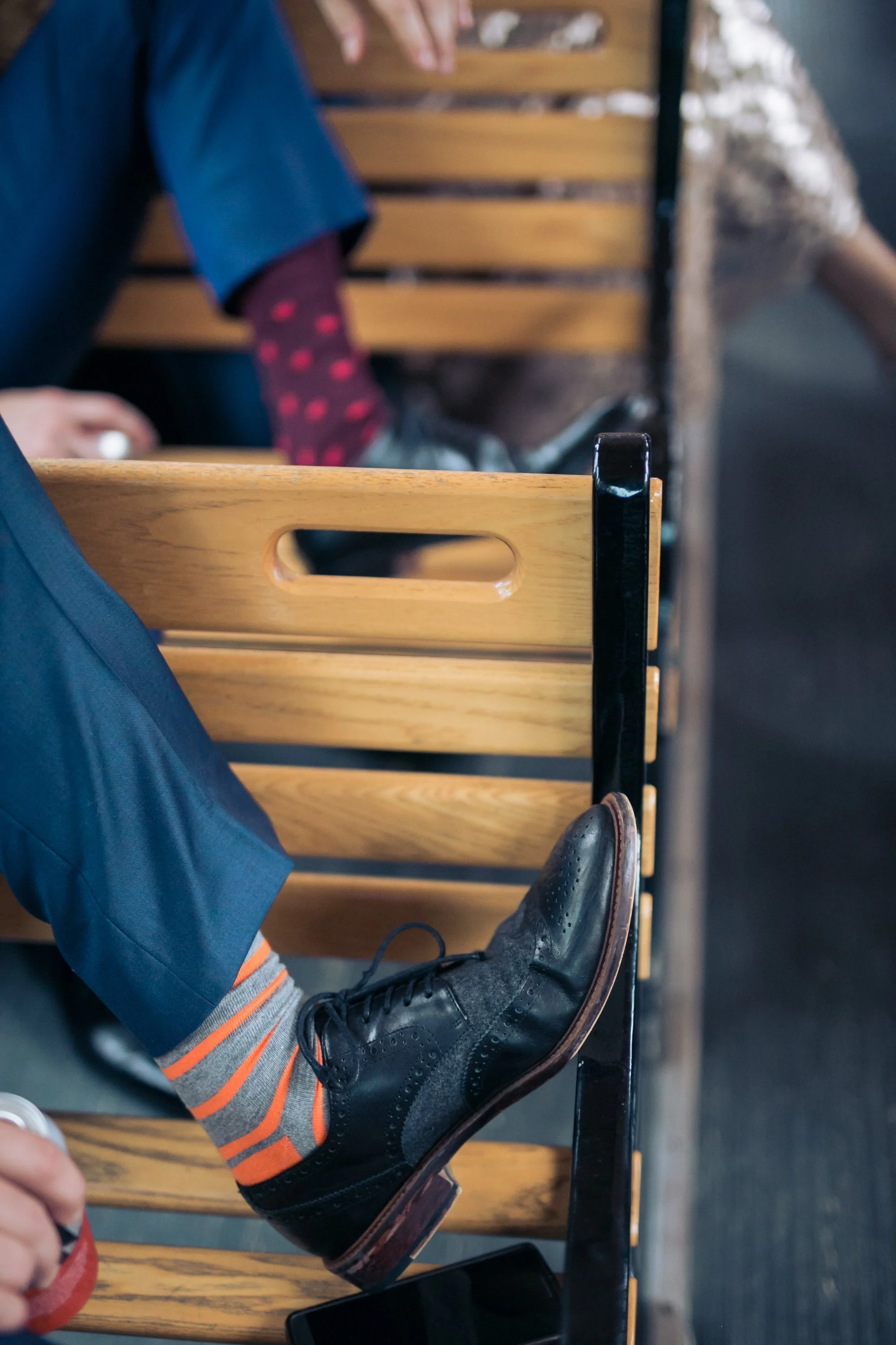 socks groom shoes trolley Chicago wedding photography