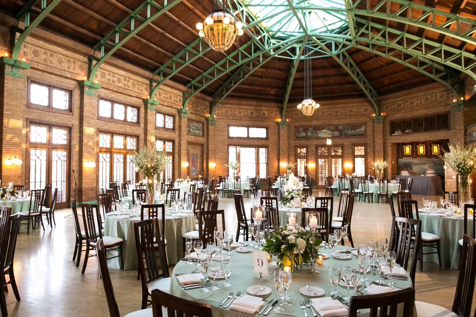 wedding flower centerpiece tables reception Cafe Brauer Chicago wedding photography