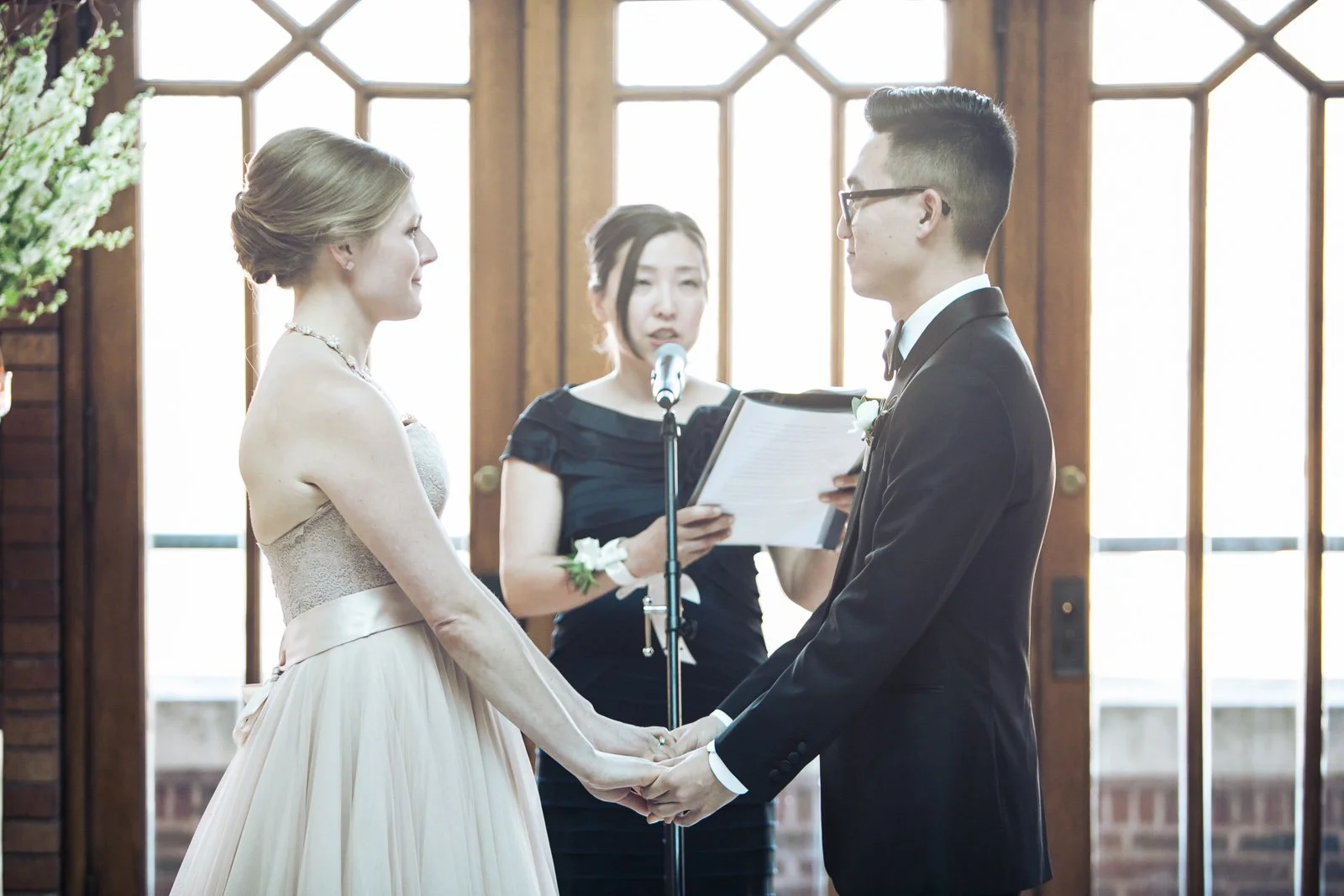 wedding bride and groom ceremony Cafe Brauer Chicago wedding photography