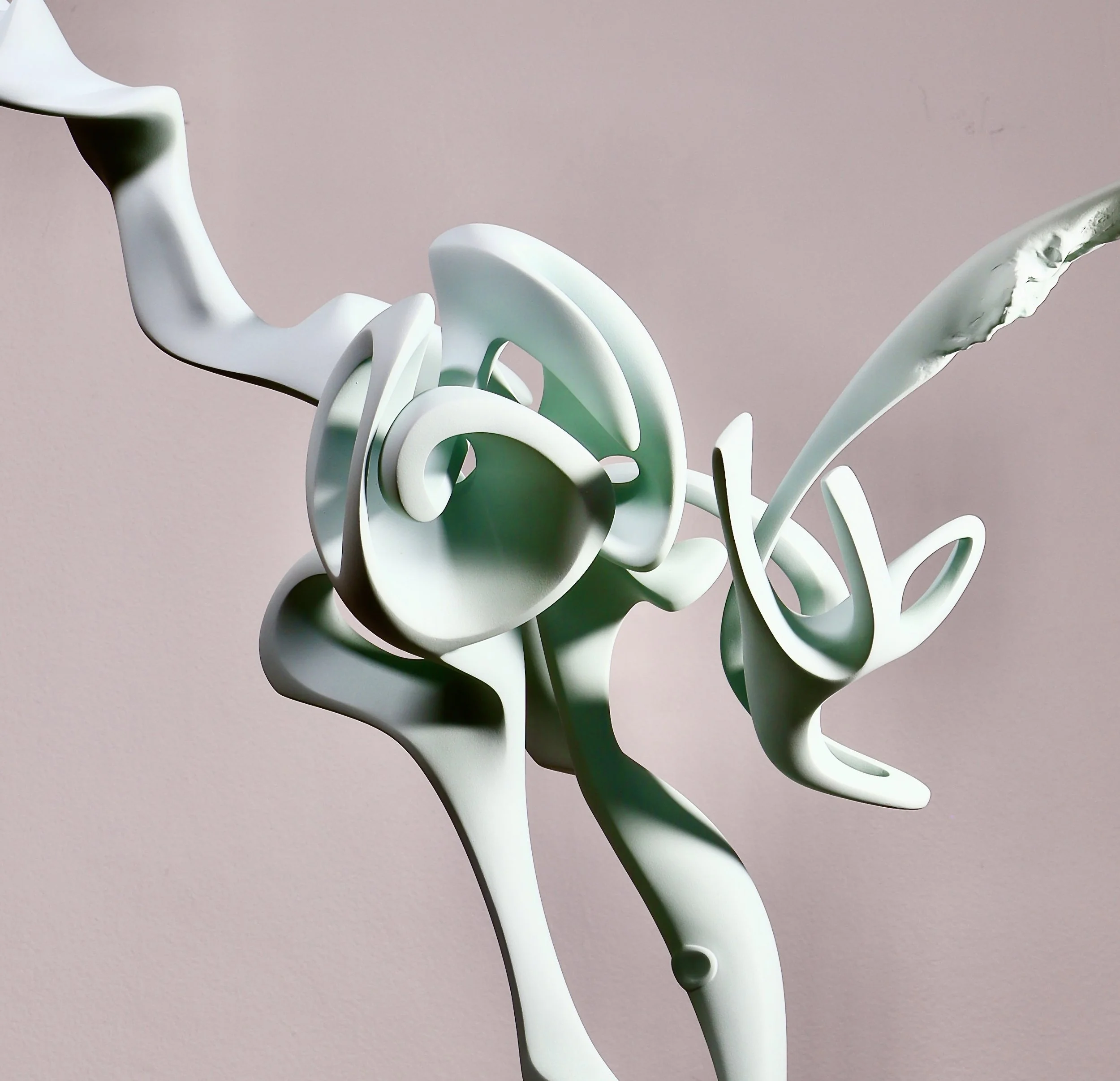 Chrysalis (detail), steel & resin