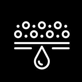 Icon representing skin hydration, with water droplets and a drop of water