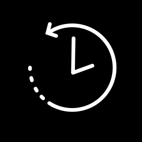 Black clock icon with a circular arrow indicating time travel or rewind.