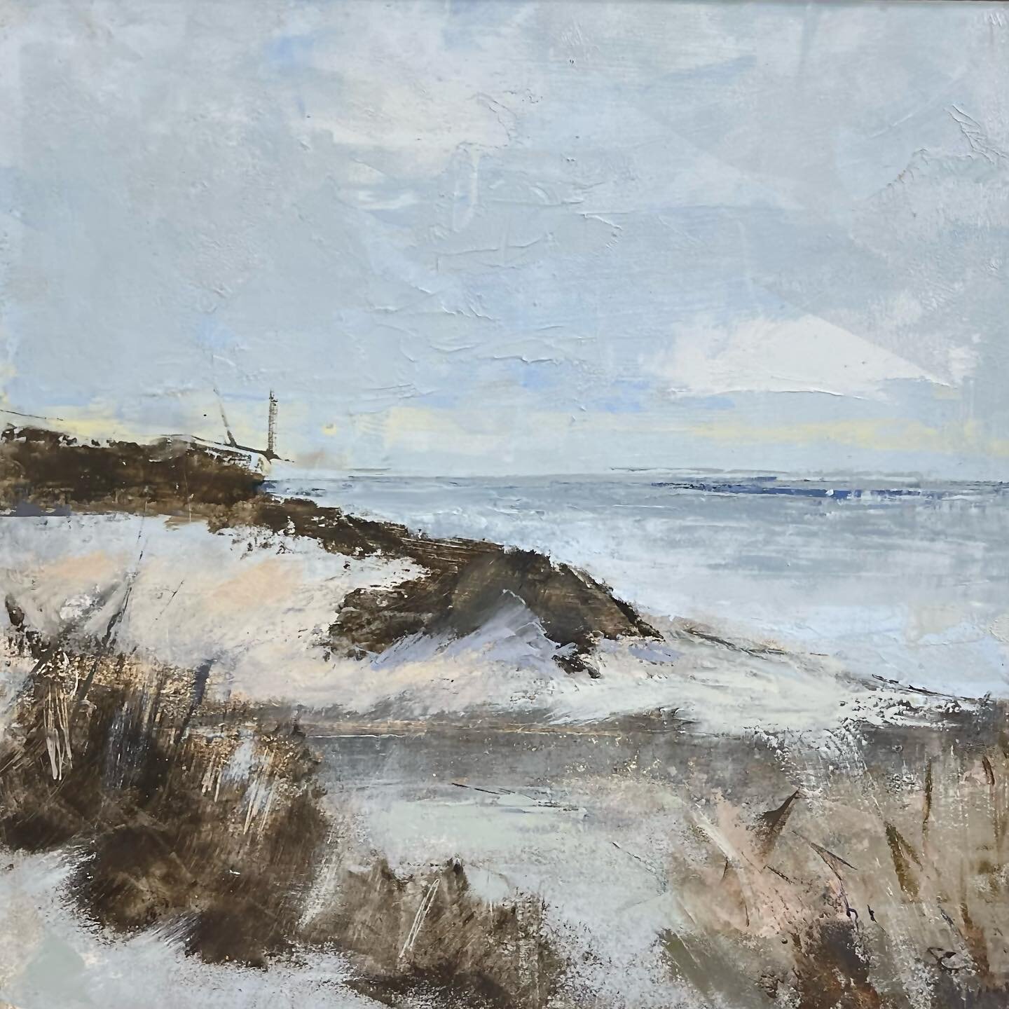 &lsquo;The blue went out of the sea&rsquo; . V. Woolf.  Oil, pigments, cold wax, no brush on a board. #nantucketart #coastallandscape