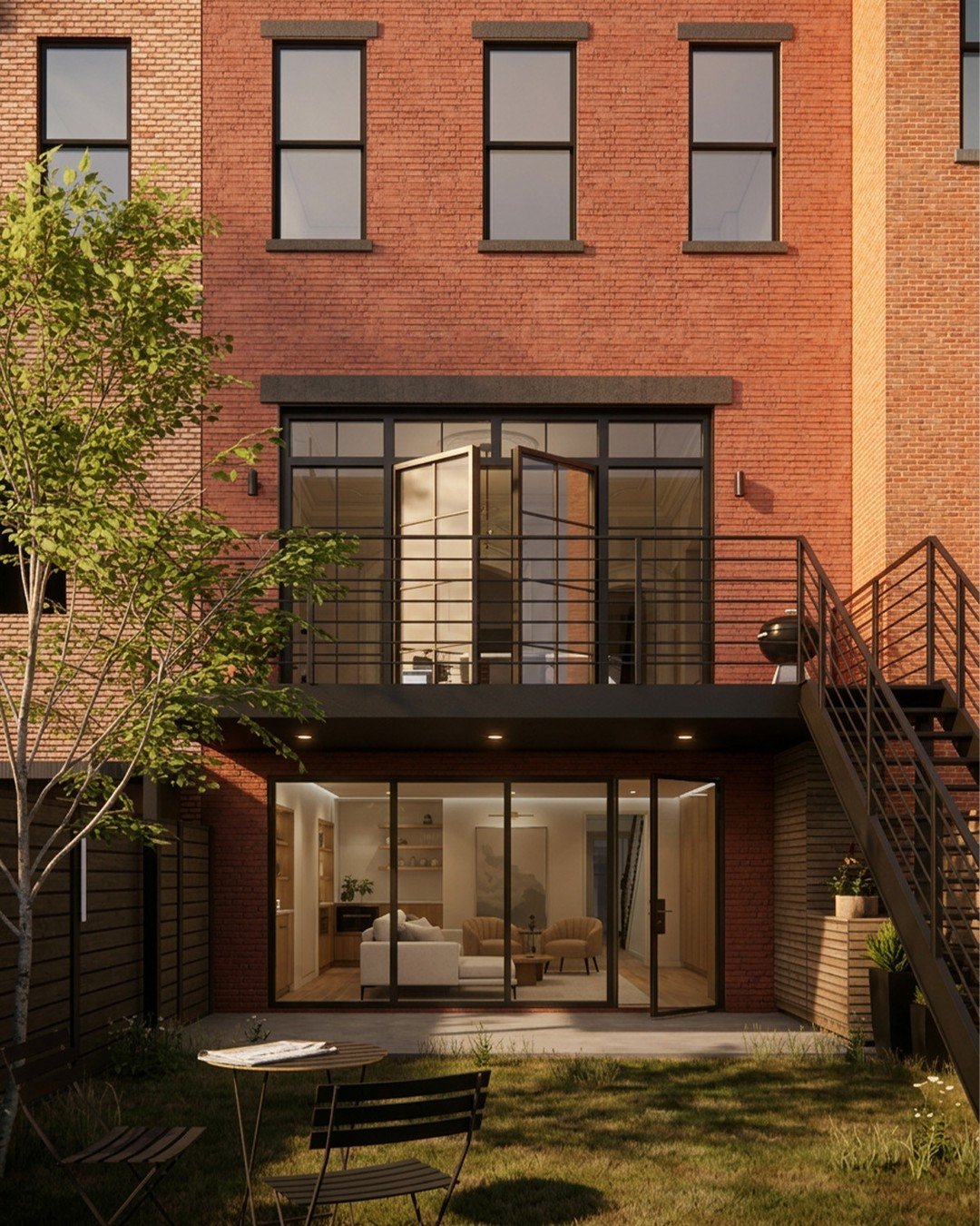 A staircase isn't a design statement. Until it is.⁠
⁠
The Clinton Hill Brownstone had two floors that functioned independently &mdash; a garden-level family room, a parlor-level kitchen and dining room &mdash; connected only through the interior. Add