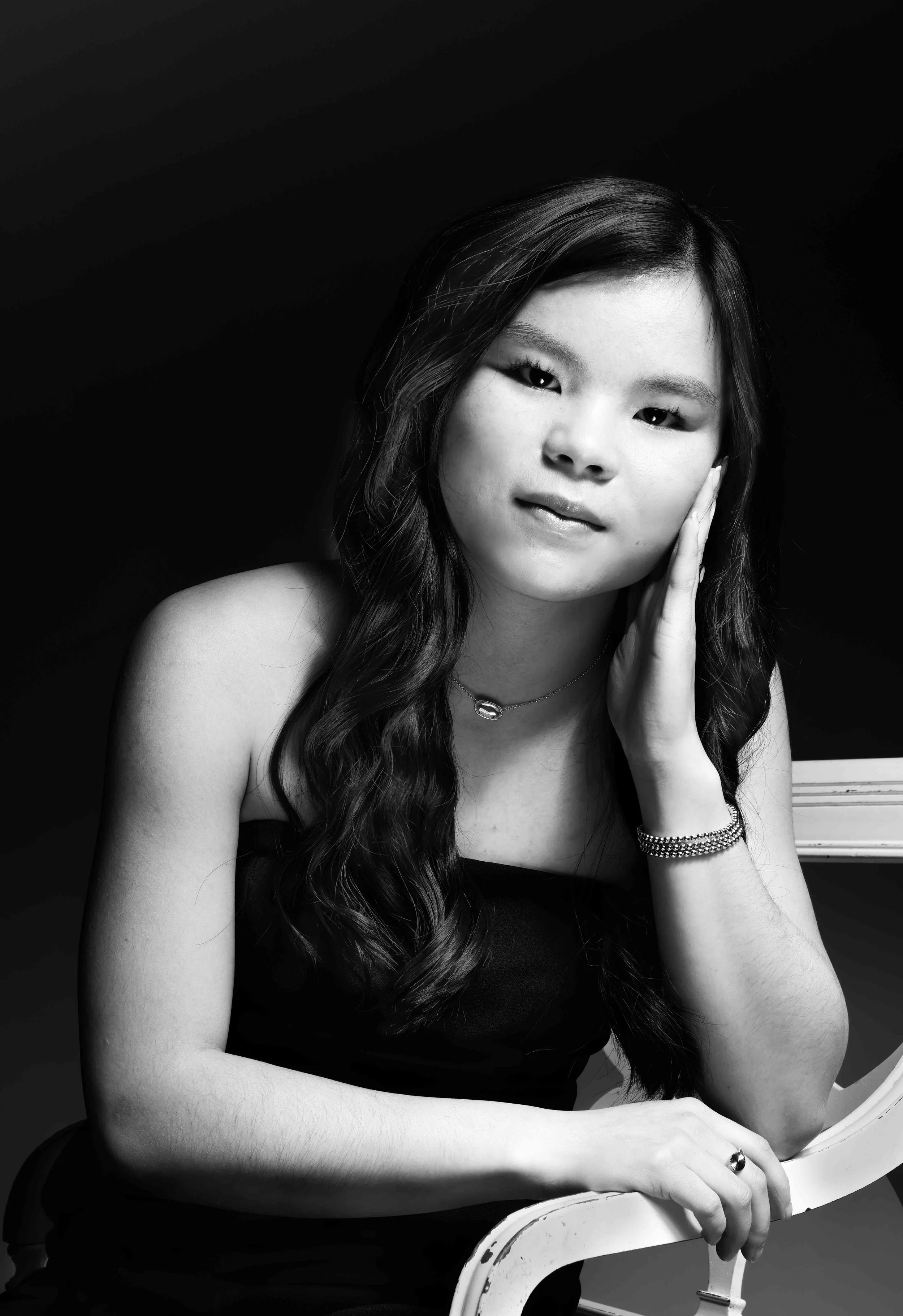 Black and White Portrait of an Asian American Student