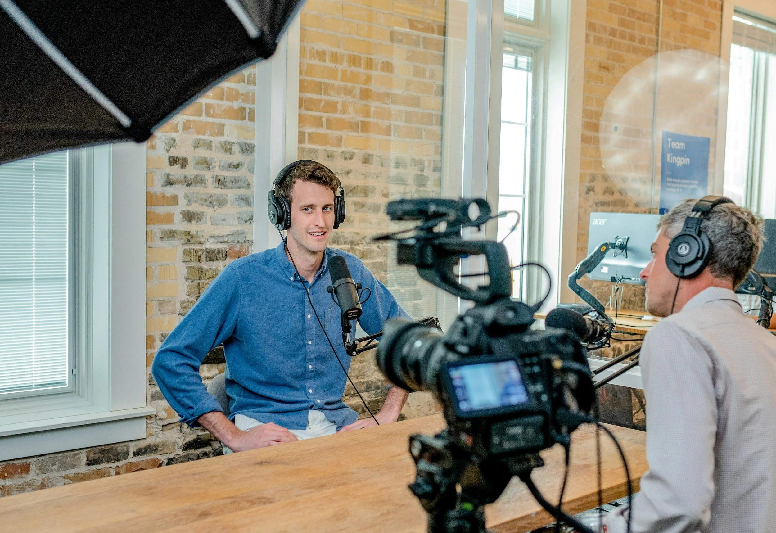 Kestum Bilt crew filming a branded content interview with natural lighting