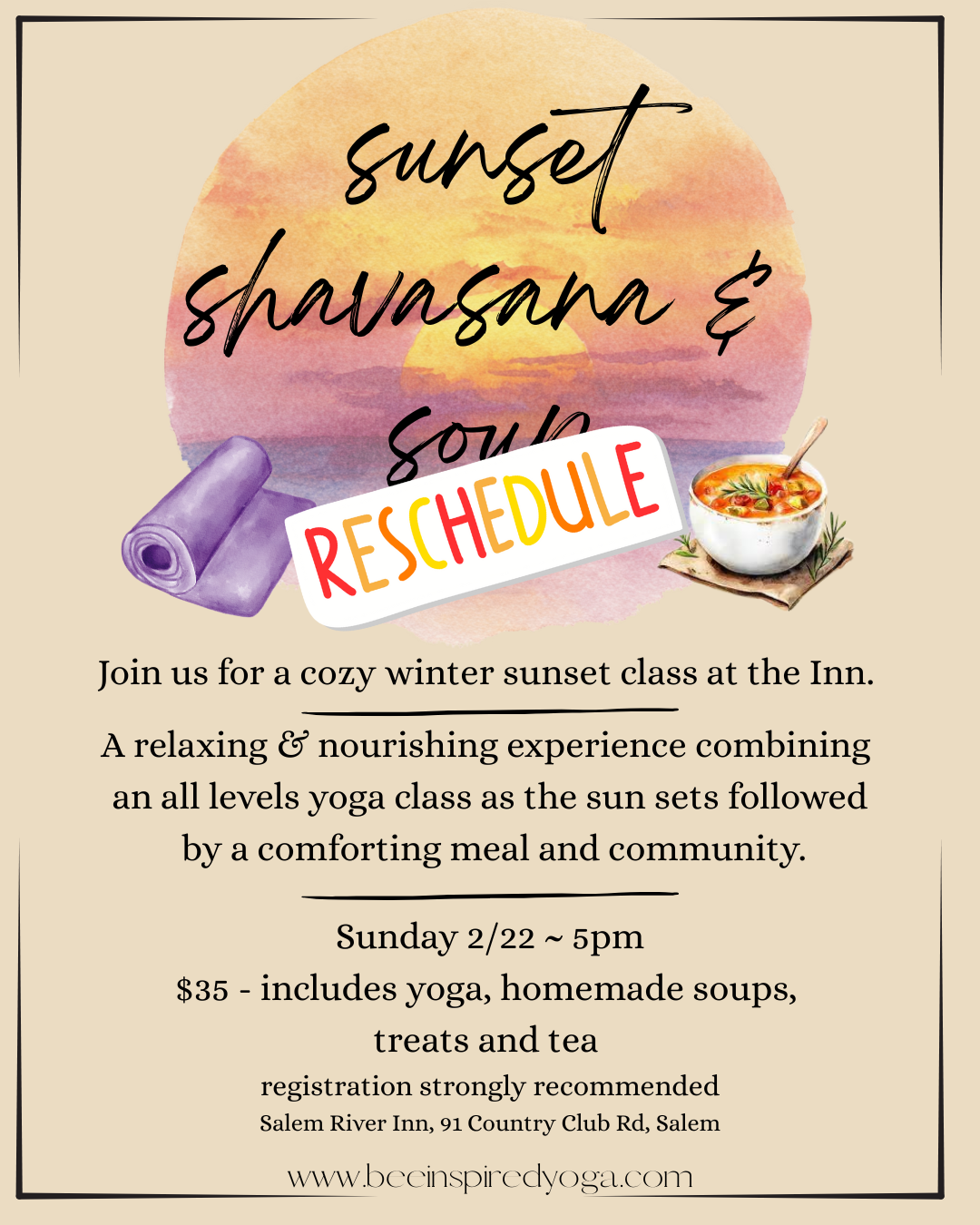 Sunday Supper - Sunset, Shavasana & Soup