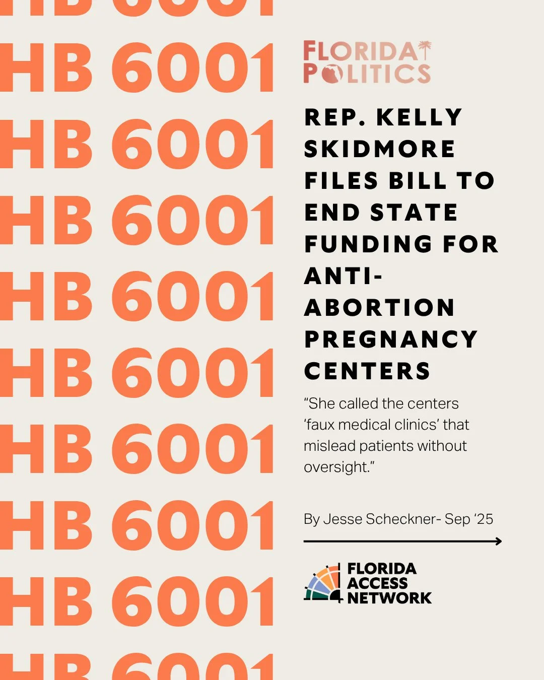 Boca Raton Democrat Rep. Kelly Skidmore files bill to end state funding for anti-abortion pregnancy centers. Share this post to spread the word about HB 6001!