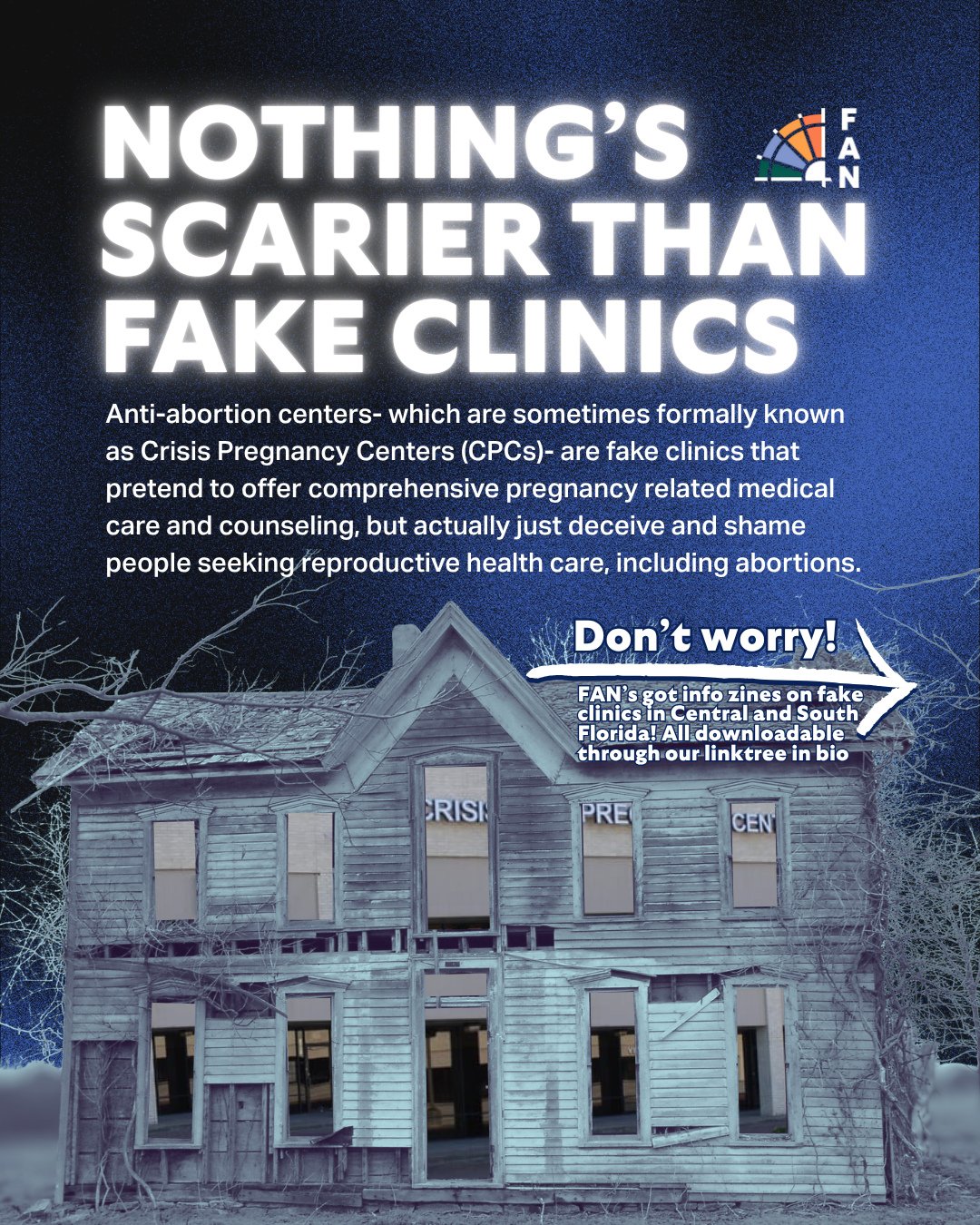 Let's be real ya'll- nothing's scarier than fake clinics. 👻👹🤡 Anti-abortion centers- which are sometimes formally known as Crisis Pregnancy Centers (CPCs)- are fake clinics that pretend to offer comprehensive pregnancy related medical care and cou