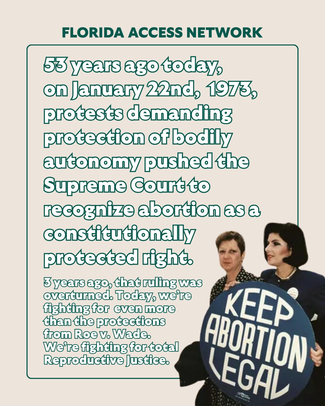 53 years ago today, on January 22nd,  1973, protests demanding protection of bodily autonomy pushed the Supreme Court to recognize abortion as a constitutionally protected right. ⁠
⁠
3 years ago, that ruling was overturned. Today, we&rsquo;re fightin