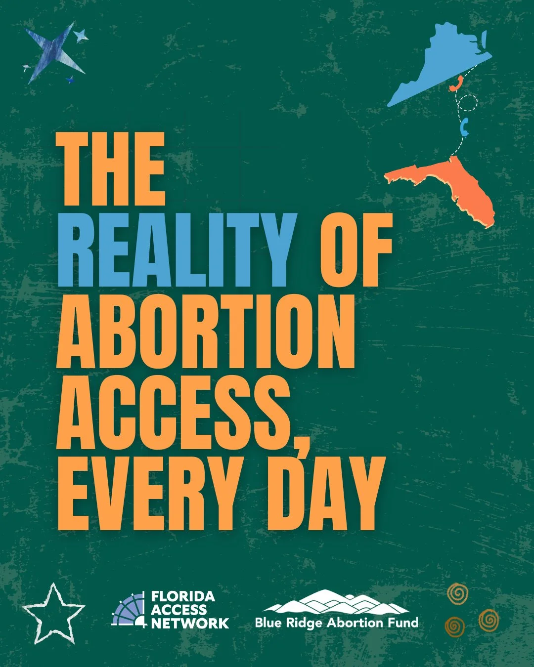 Florida Access Network (FAN @flaccessnetwork) and Blue Ridge Abortion Fund (BRAF @braf.va) work every day to support abortion seekers traveling out of state to receive care. Scroll through to learn about what the reality of abortion access looks like
