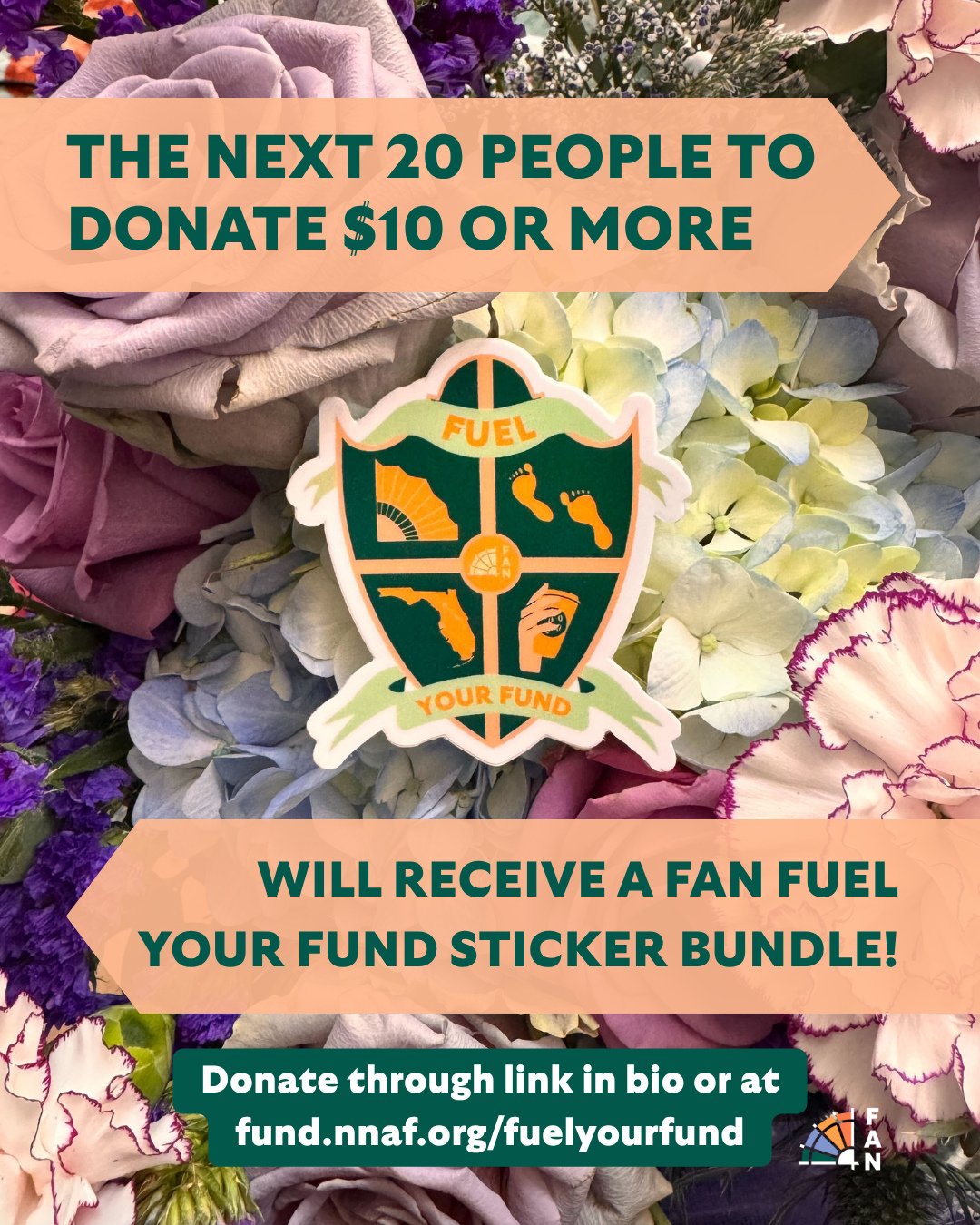 🚨The next 20 people to donate $10 or more to our Fuel Your Fund campaign will receive a FAN sticker bundle! Donate through the link in bio or at fund.nnaf.org/fuelyourfund 🚨