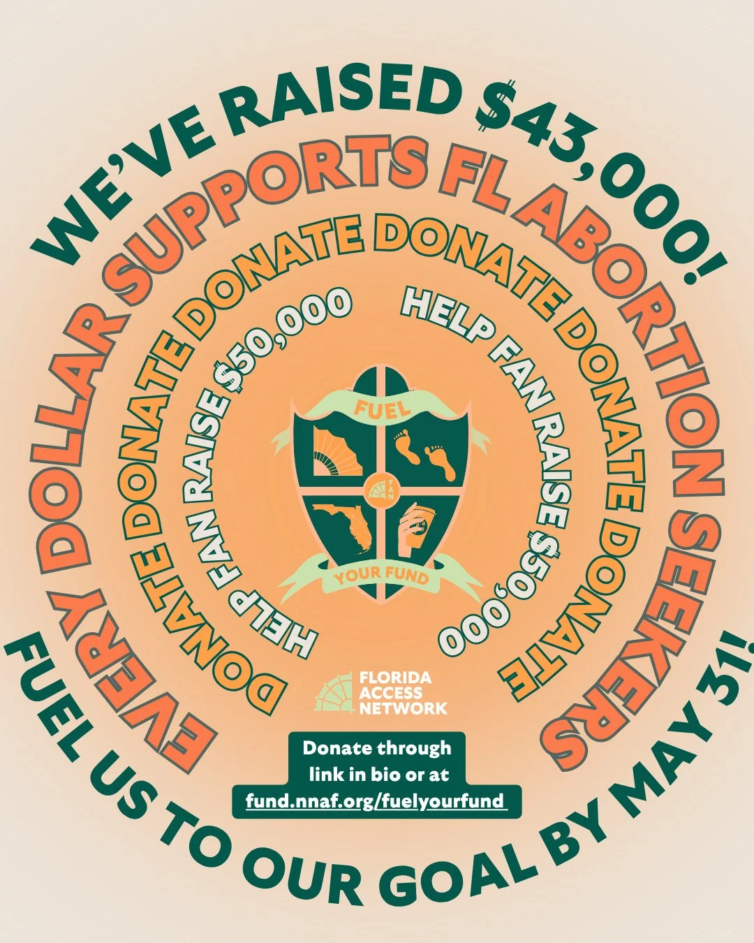 FAN fam, we've raised over $43,000, and we need your help to fuel us to our $50,000 by this Sunday, May 31st! 🪭⛽️💗Every dollar helps us get that much closer to our goal, and will go directly towards supporting our clients access abortion care under