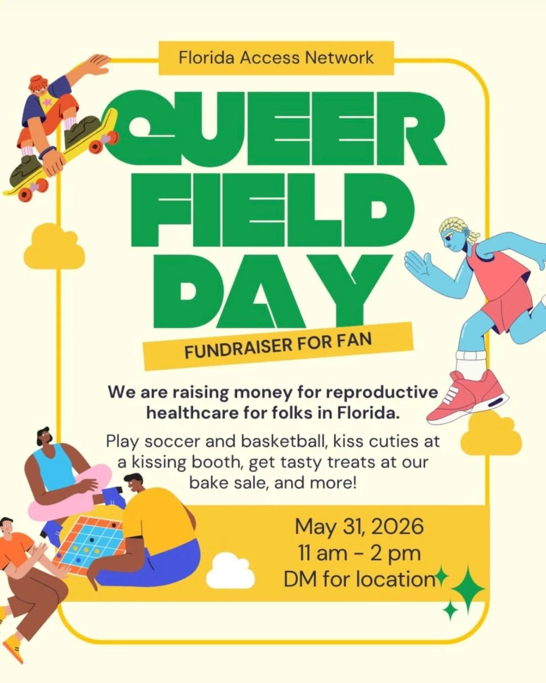 Pucker up 💋💋 Some soccer sluts are hosting a queer field day in Miami this Sunday, May 31st to benefit Florida Access Network's Fuel Your Fund campaign for $50,000 ! 🧺⚽️🥅🏟️ Come enjoy our picnic or kiss one of queer sports baddies to raise money
