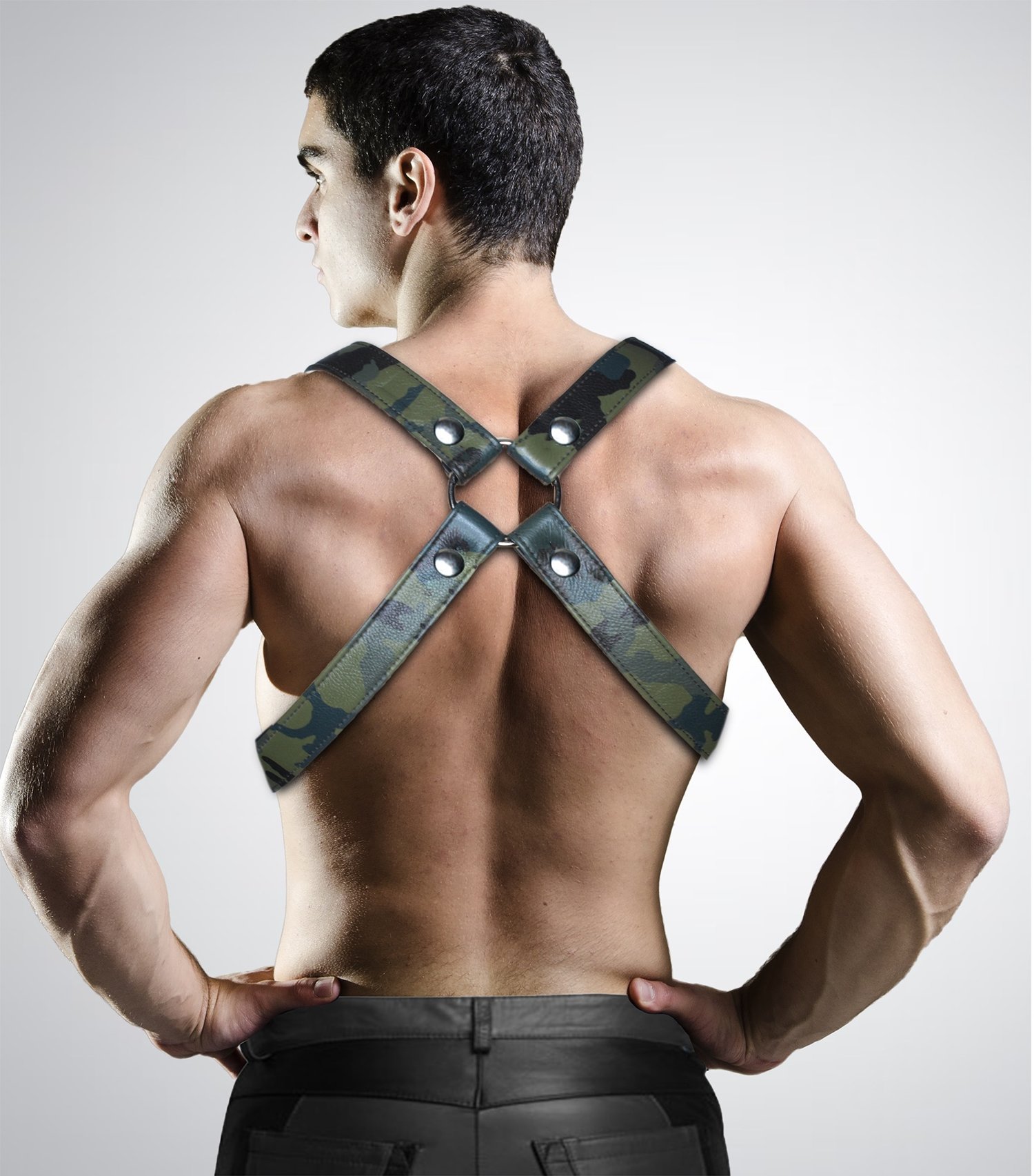 DALE MAS Army Chest Harness - Adjustable Leather Camouflage