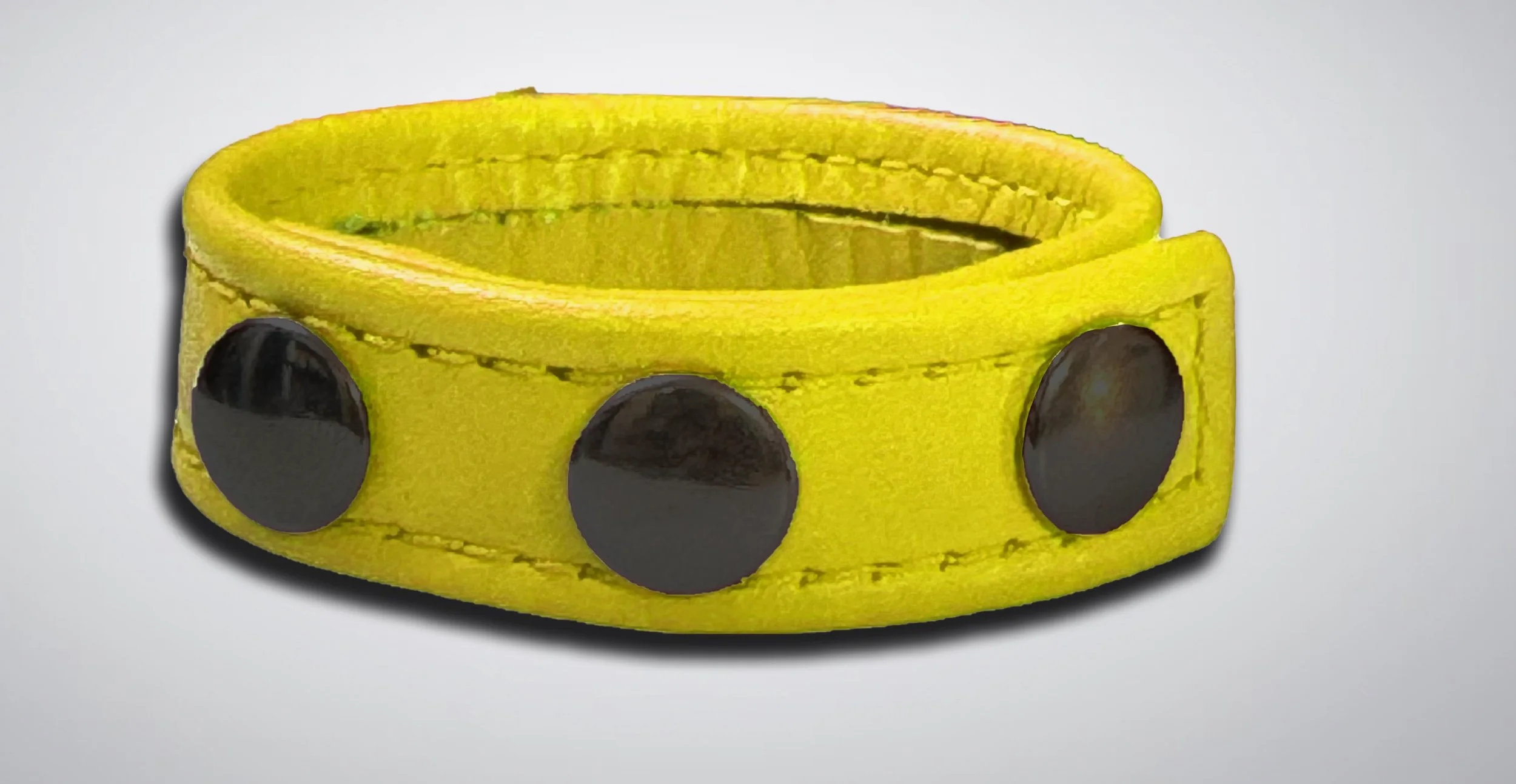 Yellow 3 Snap Leather Cock ring