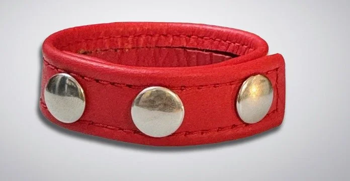 Red 3 Snap Leather Cock Ring