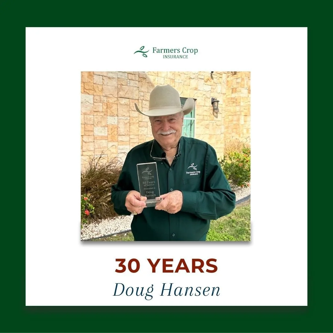 Please join us in celebrating Doug Hansen and the 30 years he has dedicated to Farmers Crop Insurance. Doug is a wealth of agricultural knowledge and an integral part of our team. Congratulations on achieving such a spectacular milestone Doug!