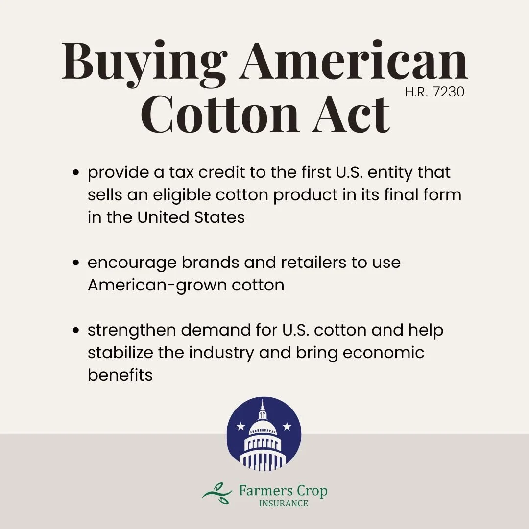We're big fans of increasing demand for US Grown Cotton and support the Buying American Cotton Act (BACA) that has recently been reintroduced in the House of Representatives. 

The Act stands to:

-provide a tax credit to the first U.S. entity that s