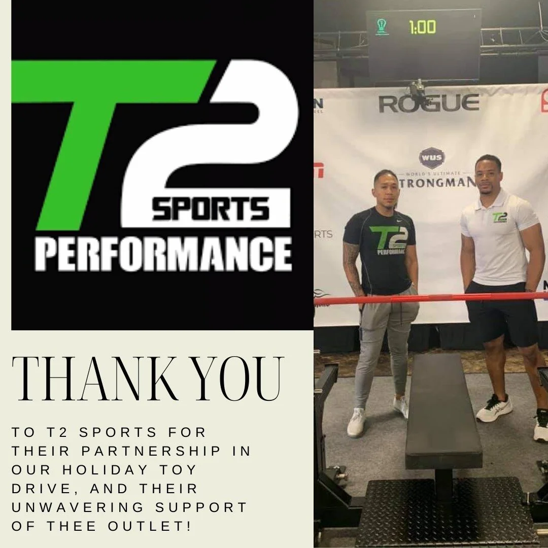 Shoutout to @t2sportsperformance, our partner in this year's holiday tour drive. We have known @tlake10 and others on the T2 Sports team since the beginning of Thee Outlet and are grateful for their unwavering support of our organization and our yout