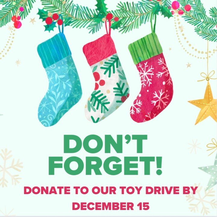 The holiday season is in full swing! 🎅🎄

Don&rsquo;t forget to donate to our toy drive now until December 15th. Information on toy drop-off can be found on our flyer on the next slide. 

Give local children the joy of a toy this Christmas season! W
