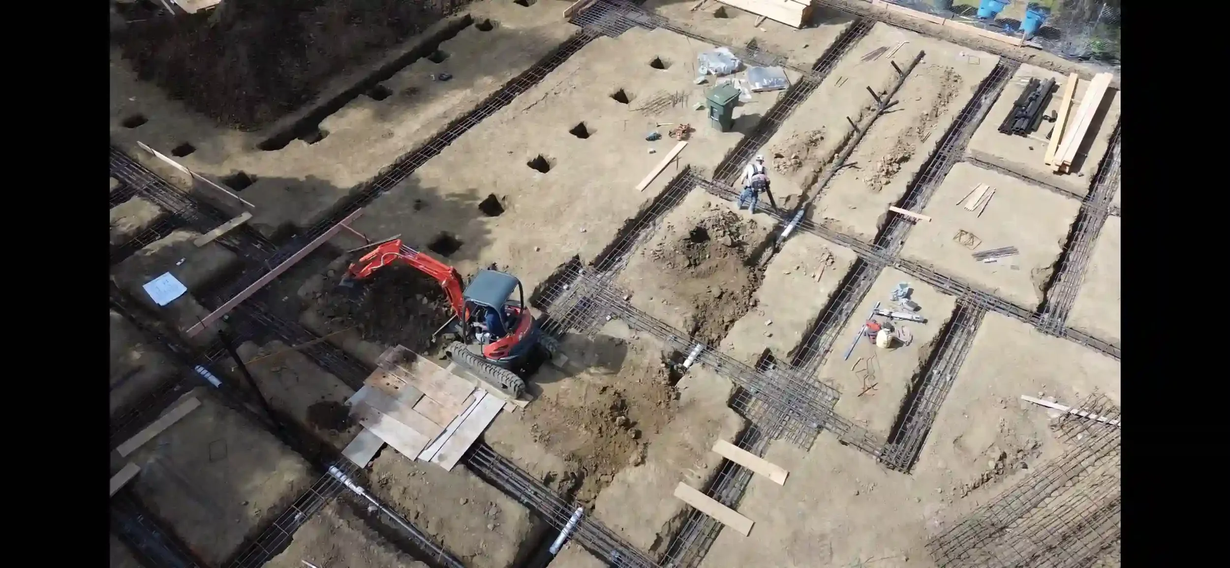 Overhead photo of foundation reinforcement grid and structural design for Bay Area new home by Massoudi Consulting Engineers