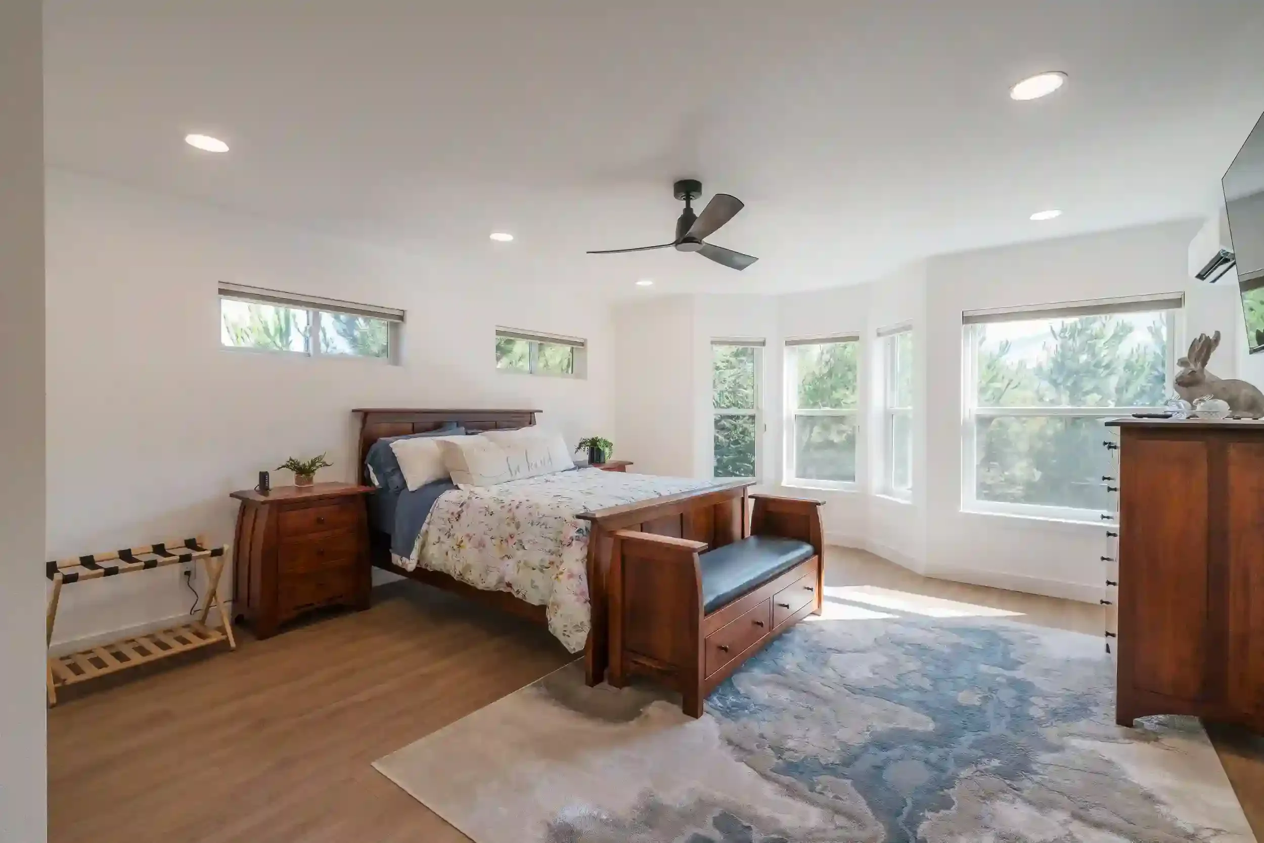 Stylish bedroom in San Jose modern detached ADU, with design and structural engineering by Massoudi Consulting Engineers