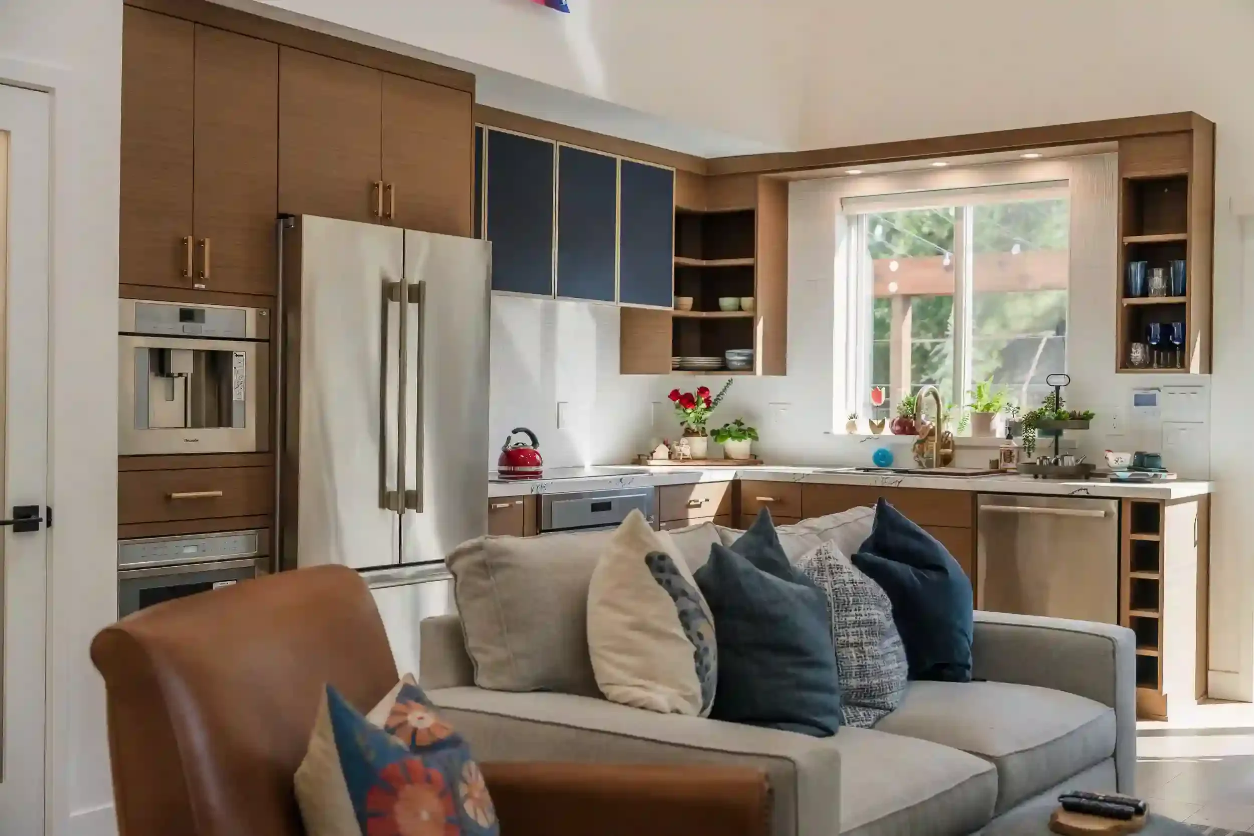 Open-plan kitchen and living room design in San Jose detached ADU, with architectural and structural layout by Massoudi Consulting Engineers