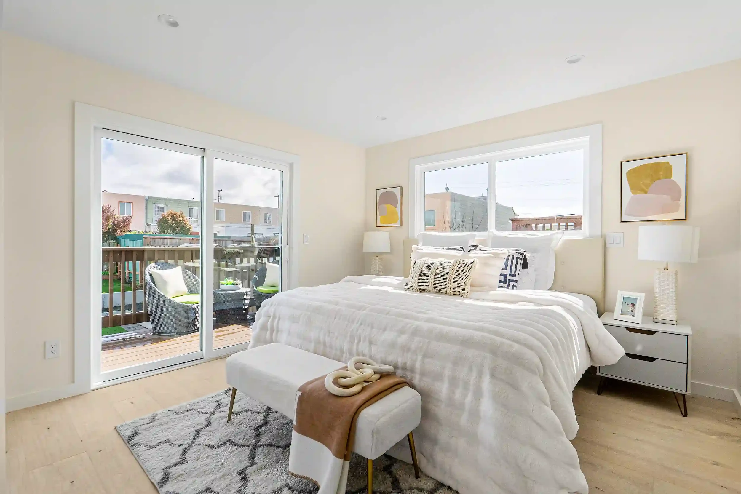 Bright, open bedroom in a San Francisco home remodel with architectural design and structural engineering by Massoudi Consulting Engineers