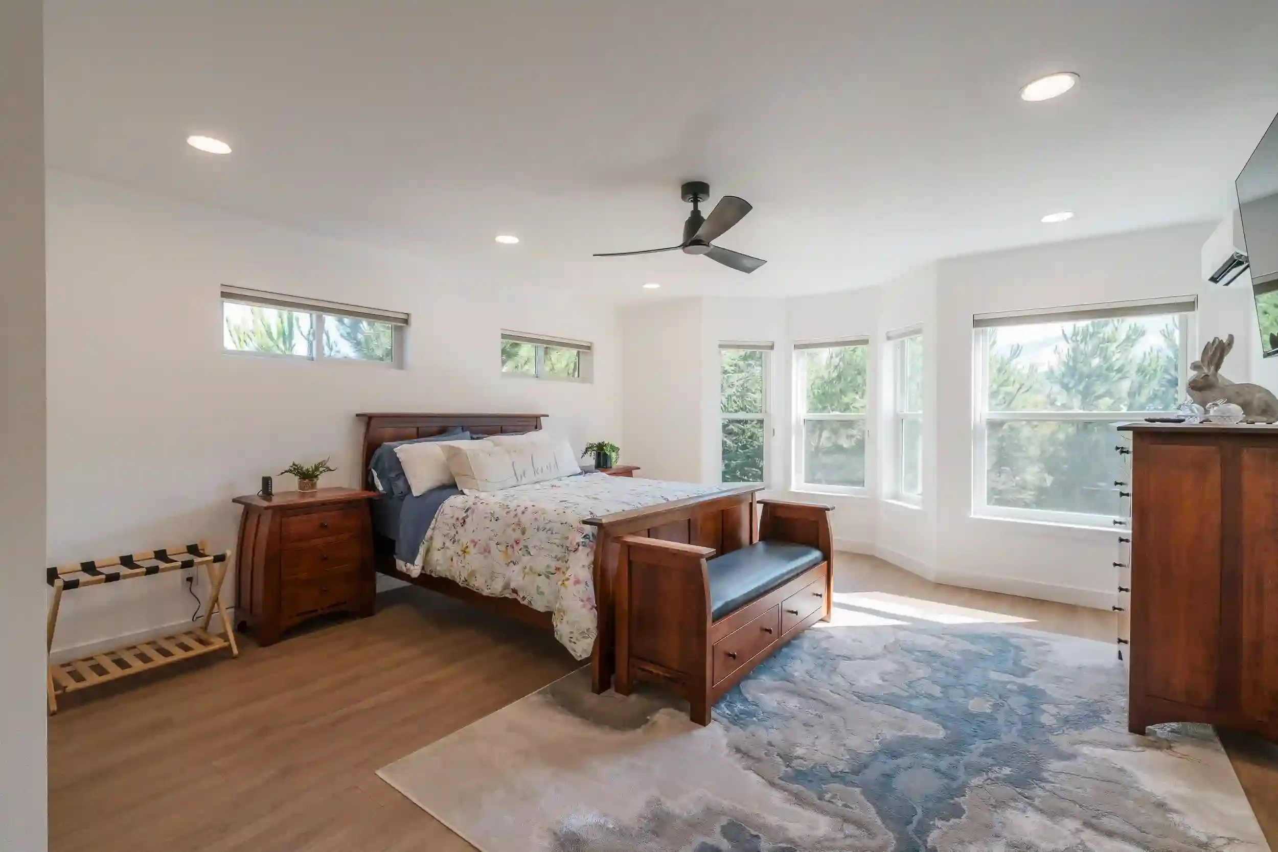 Stylish bedroom in San Jose modern detached ADU, with design and structural engineering by Massoudi Consulting Engineers