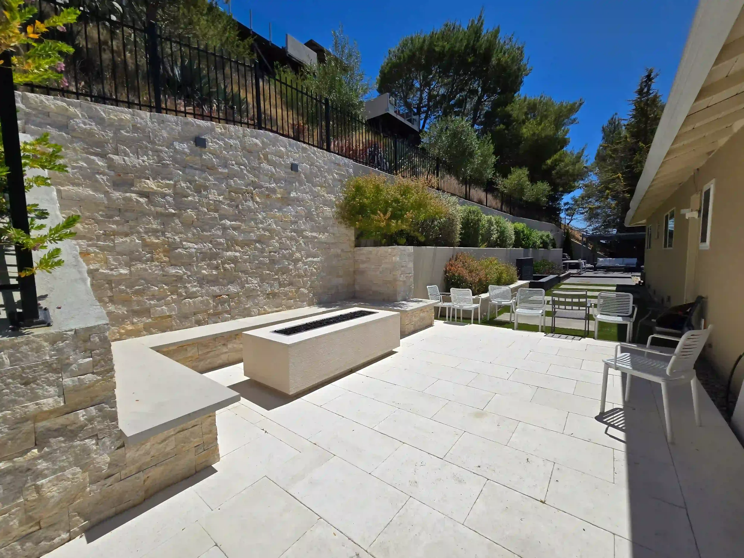 Civil engineering site design with retaining wall, drainage, and hardscape improvements for a Bay Area residential property