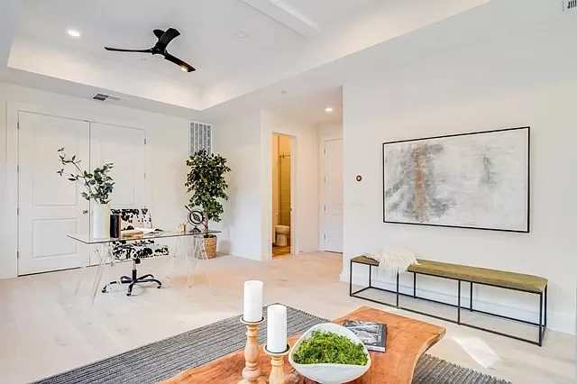 Reframed ceiling and structural updates for home office alcove