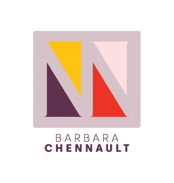 Logo with stylized geometric shapes in yellow, purple, red, and pink, above the name Barbara Chennault in bold purple letters.