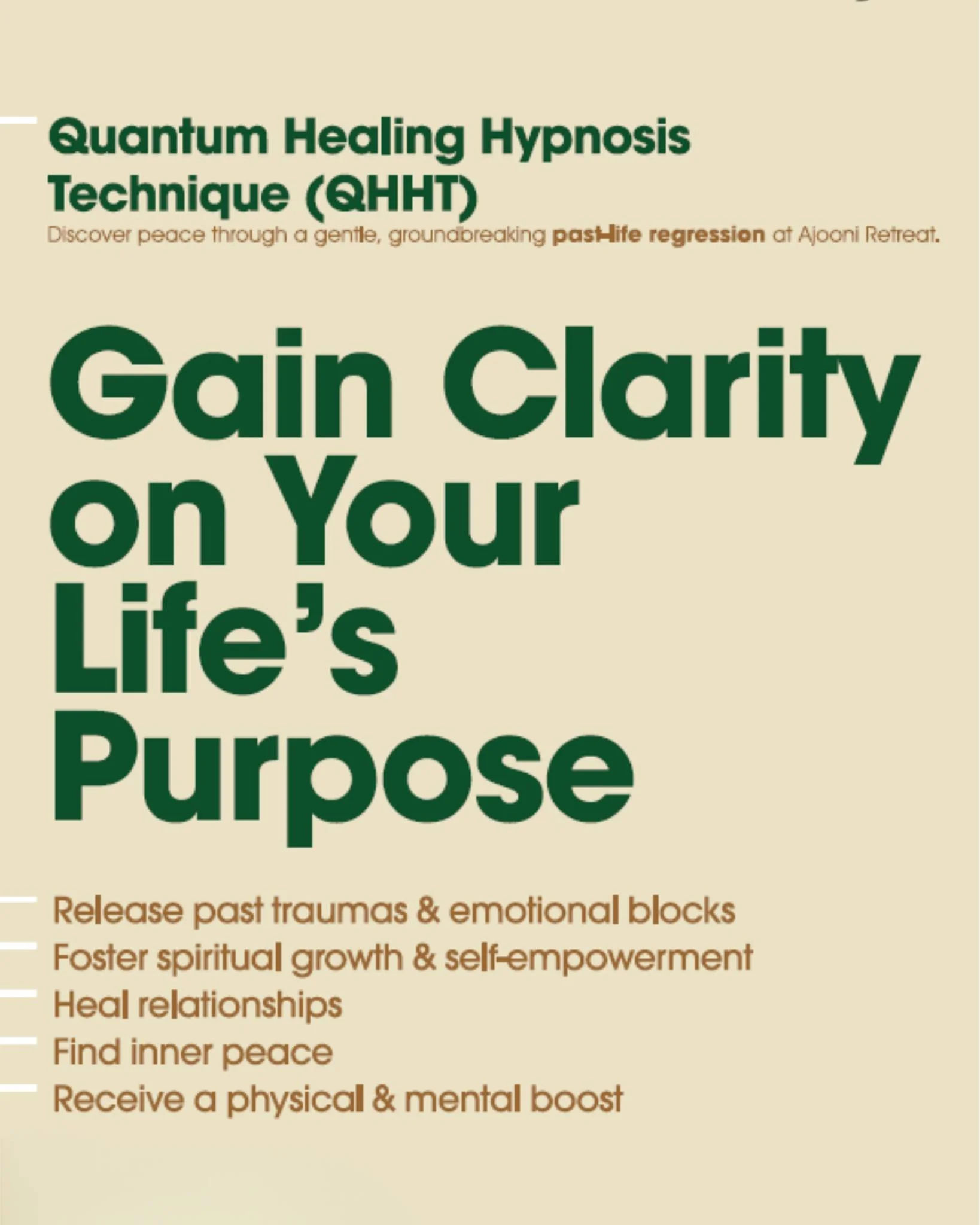✨ What if the clarity you&rsquo;re seeking is already within you?

Quantum Healing Hypnosis Technique (QHHT) gently guides you beyond the conscious mind - helping you release old emotional blocks, heal past traumas, and reconnect with your soul&rsquo