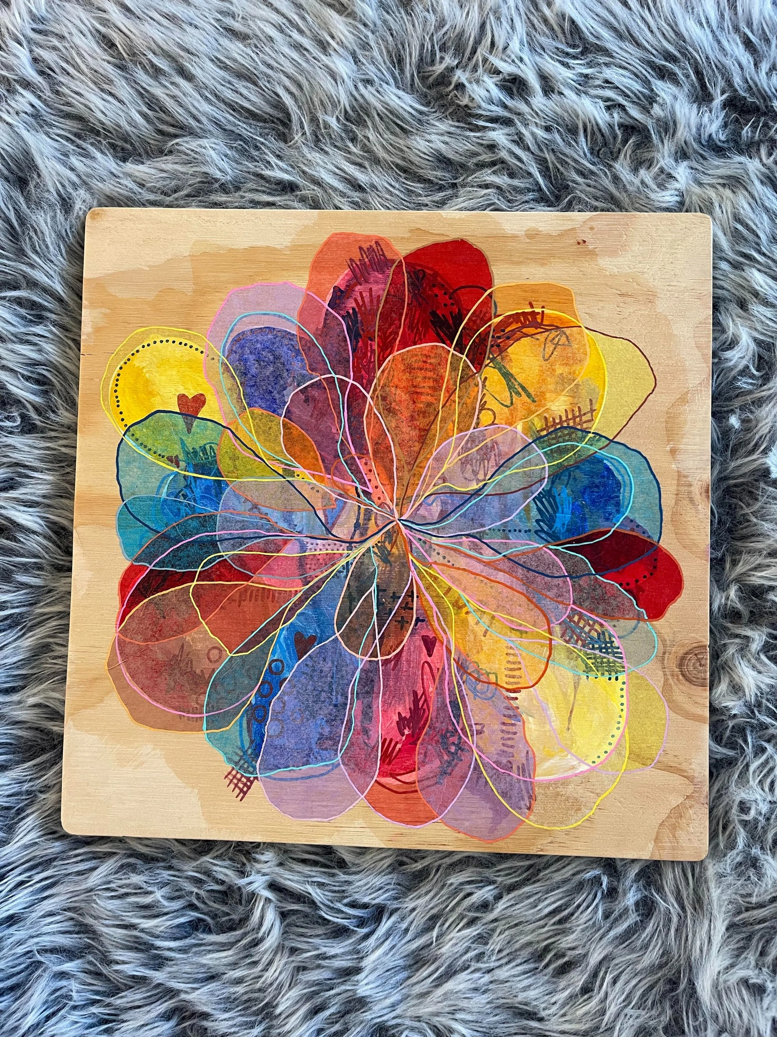 Original artwork Emma Falt World of Emma Mixed media Wood canvas High gloss varnish Tiny series Small paintings Affordable art Colourful paintings Plywood