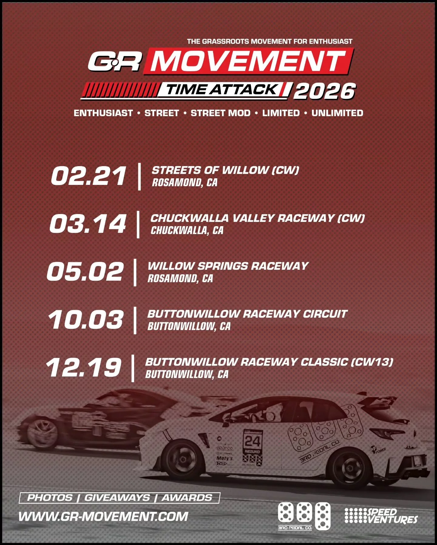 The 2026 Track Season Schedule is live for your Toyota/Lexus time attack competition. New classes, new calculator, new awards. We will also be running parallel the @grccup. Check the link in bio for more info. Updates coming soon!
.
.
.
#toyotagazoor