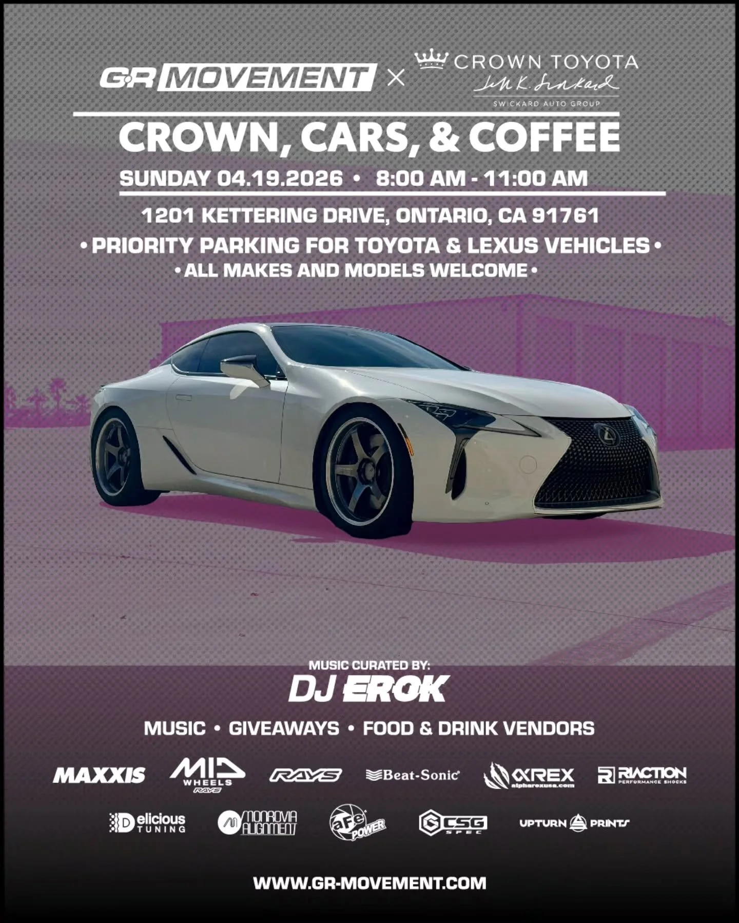 Less than 24 hours away! Join us tomorrow for our Cars + Coffee with Crown Toyota in Ontario. We will be doing giveaways throughout the day as well as raffle giveaways. For every purchase made from one of our vendors, receive a raffle ticket to enter