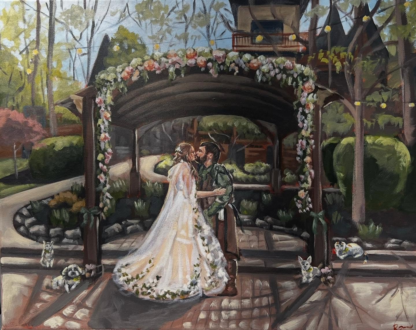 Some of @rachelvaught.artist recent paintings ✨

1. Rachel painted Kyle &amp; Sophie&rsquo;s first kiss during their beautiful medieval themed wedding
2. Another first kiss painting for Eric &amp; Julia @littleturtleweddings 

#liveweddingpainter #li