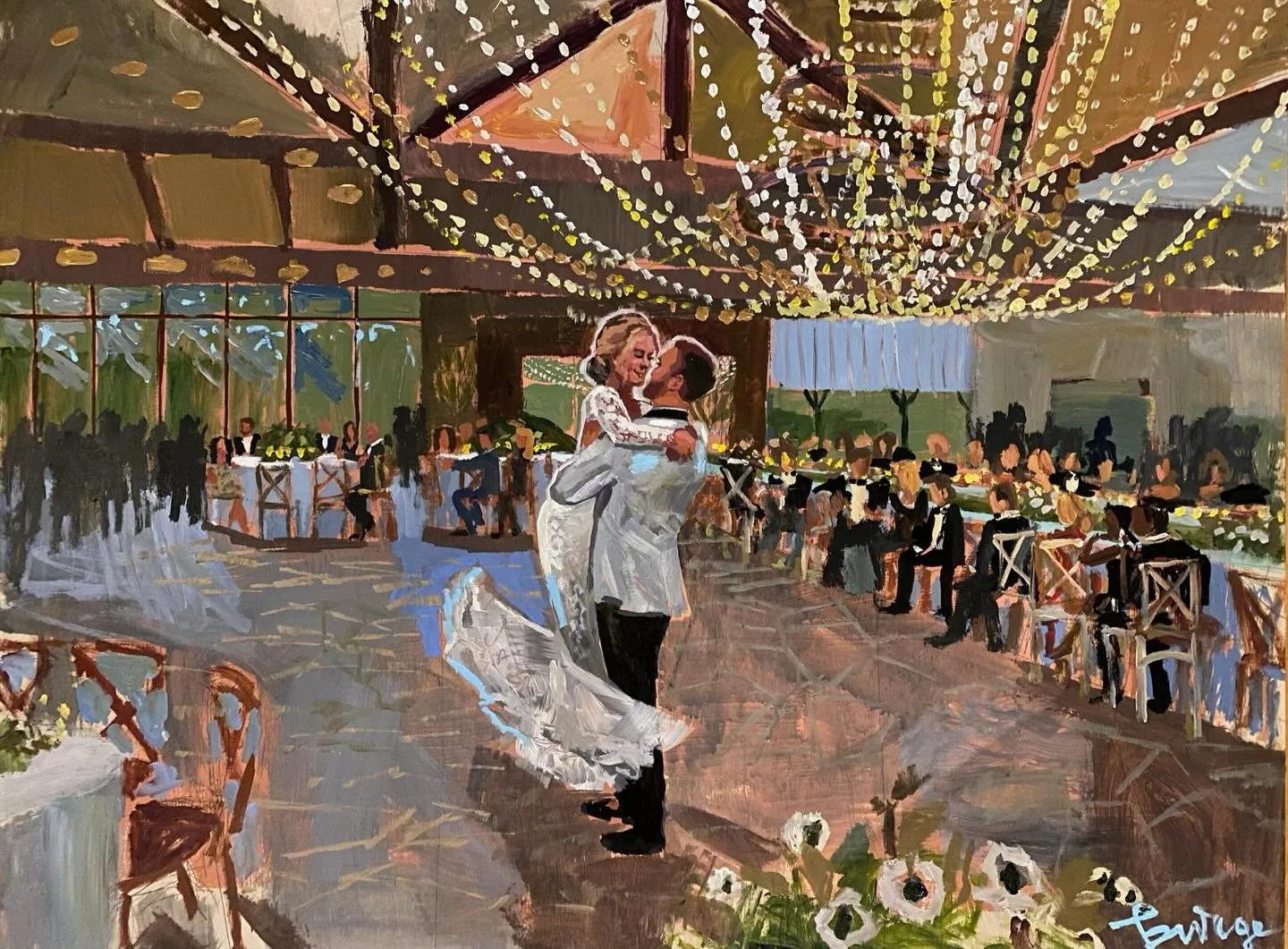 A beautiful first dance painted by the oh so talented @elaineburgeart ✨🌷

Venue: @oldedwardsinn 

[Cloud Studio Agency, Elaine Burge Art, Georgia Artist, North Carolina Weddings, live painter]