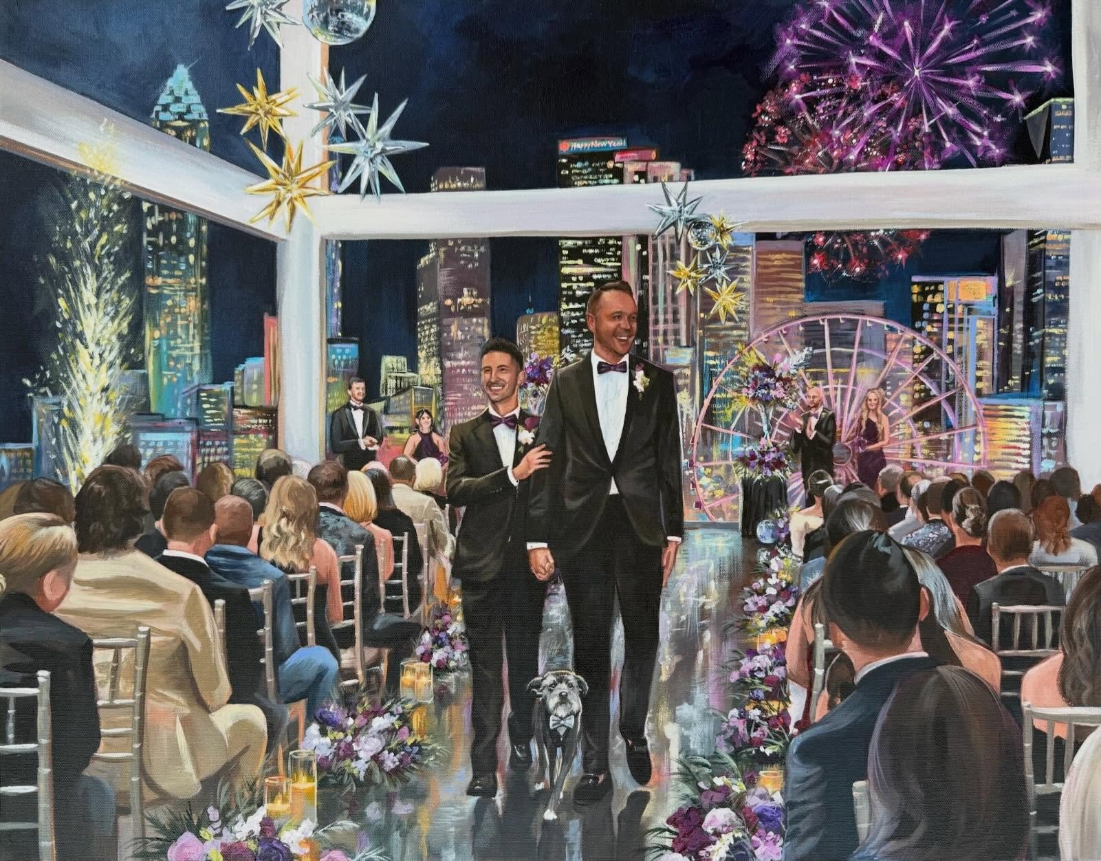 This one need another spot on the feed 🎆🎇

An iconic NYE celebration for an amazing couple! 
22x28 finished live wedding painting by @tiffani_rose_art 

#liveweddingpainting #cloudstudioagency #atlantaweddings #tiffaniroseart