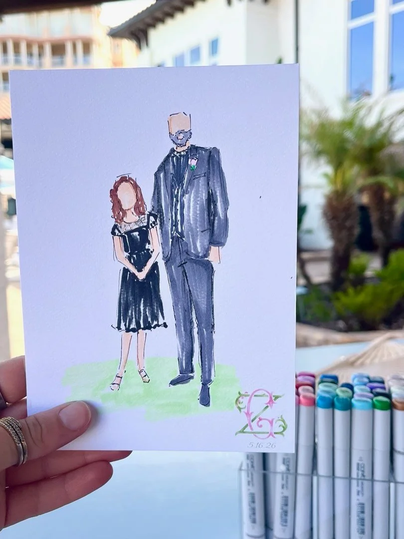 The sweetest guest portraits for Z+G&rsquo;s wedding 🌸☀️

Plan + design: @emilyburtondesigns
Florist: @theheirloomyard
Venue: @theameliaislandclub
Logo/invites: @heatherobriendesign
Artist: @emilywestenberger