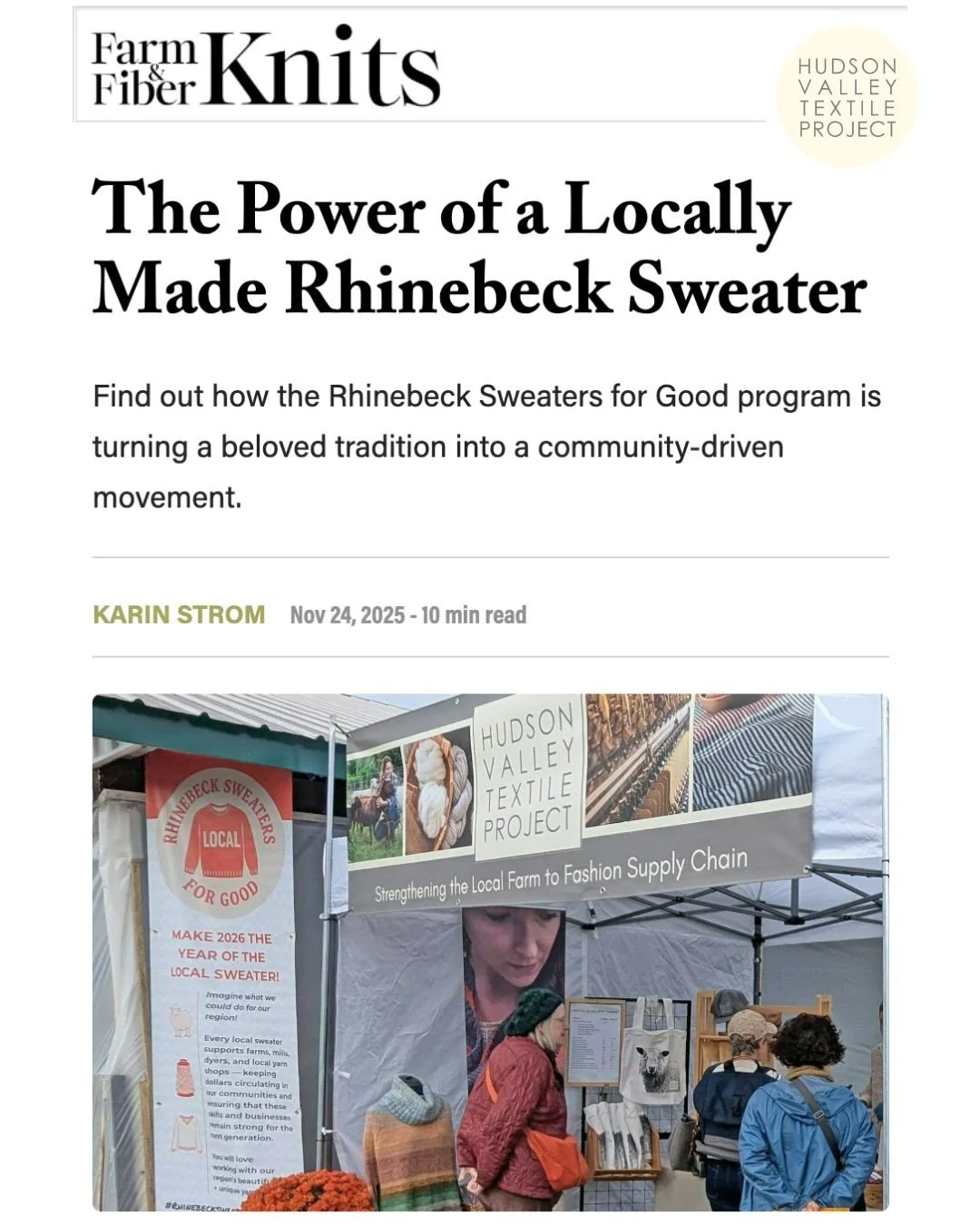 Read the story behind the Sweaters for Good initiative 🐑✨

@farmfiberknits wrote an article about Rhinebeck Sweaters for Good, Hudson Valley Textile Project&rsquo;s initiative encouraging makers to knit with yarns sourced and produced closer to home