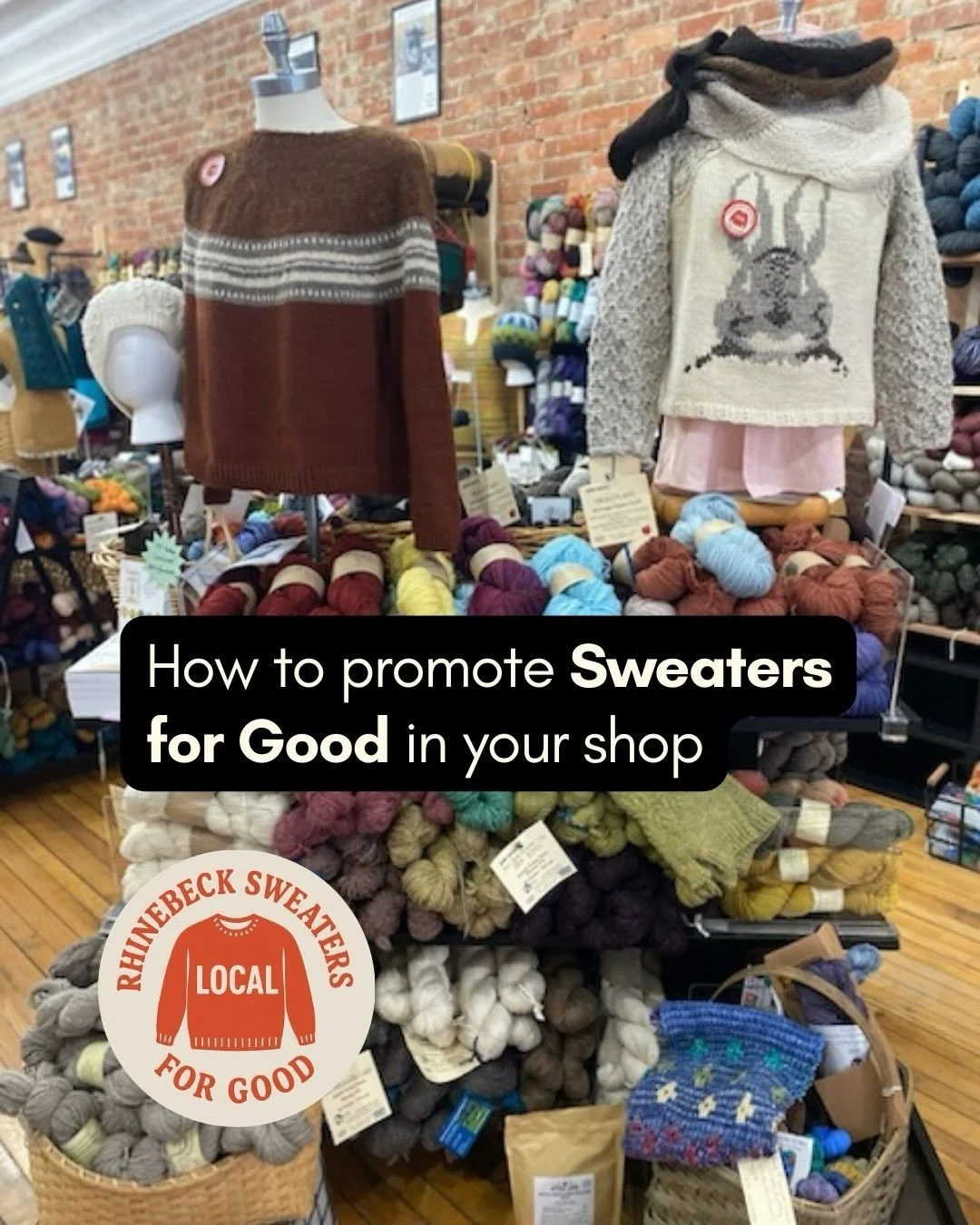 How can you promote Sweaters for Good in your shop?🐑

Take inspiration from Rabbit Row Yarns &amp; Haberdashery @rabbitrowyarns . While they have NY/PA/Northeast yarn and fiber throughout the shop, the pictured table hosts most of it so that they ca