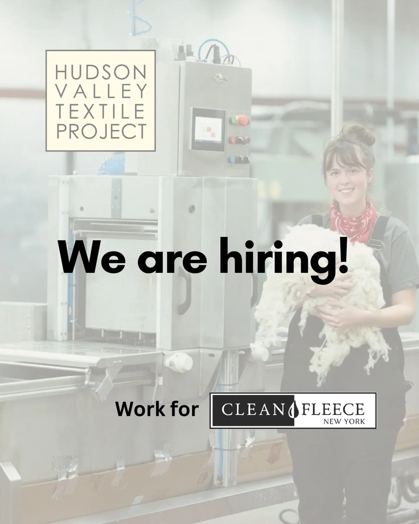 ✨🐑 Clean Fleece NY is hiring! We are seeking a full time Machine Operator 2nd Shift. 

➡️ Details:
Expected weekly hours: 40
Schedule: Monday - Friday, 2 PM - 10:30 PM, with &frac12; hour lunch
Work Location: Hudson Valley Textile Project, 18 Hudson