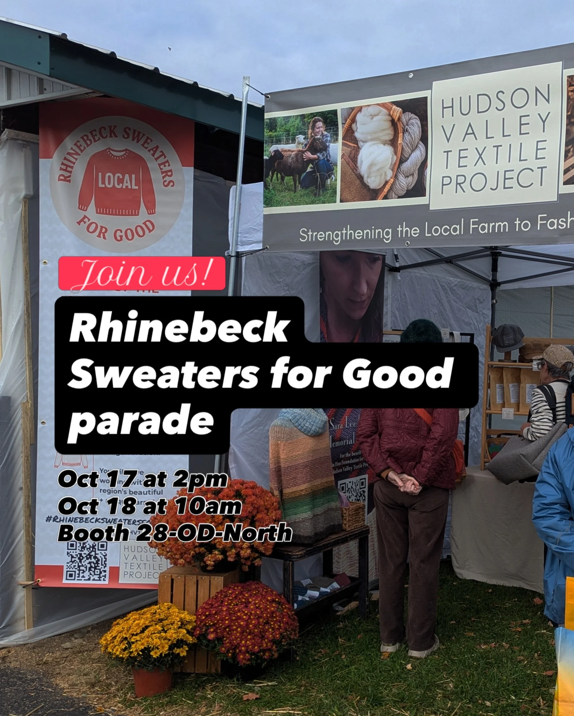 Have you made your 2026 Rhinebeck sweater from local fiber? 🐑

Please join our Sweaters for Good parade as we celebrate. Come by the HVTP booth 28-OD-North to grab a cloud sign and write about your sweater to carry in the parade -  animal breed, num