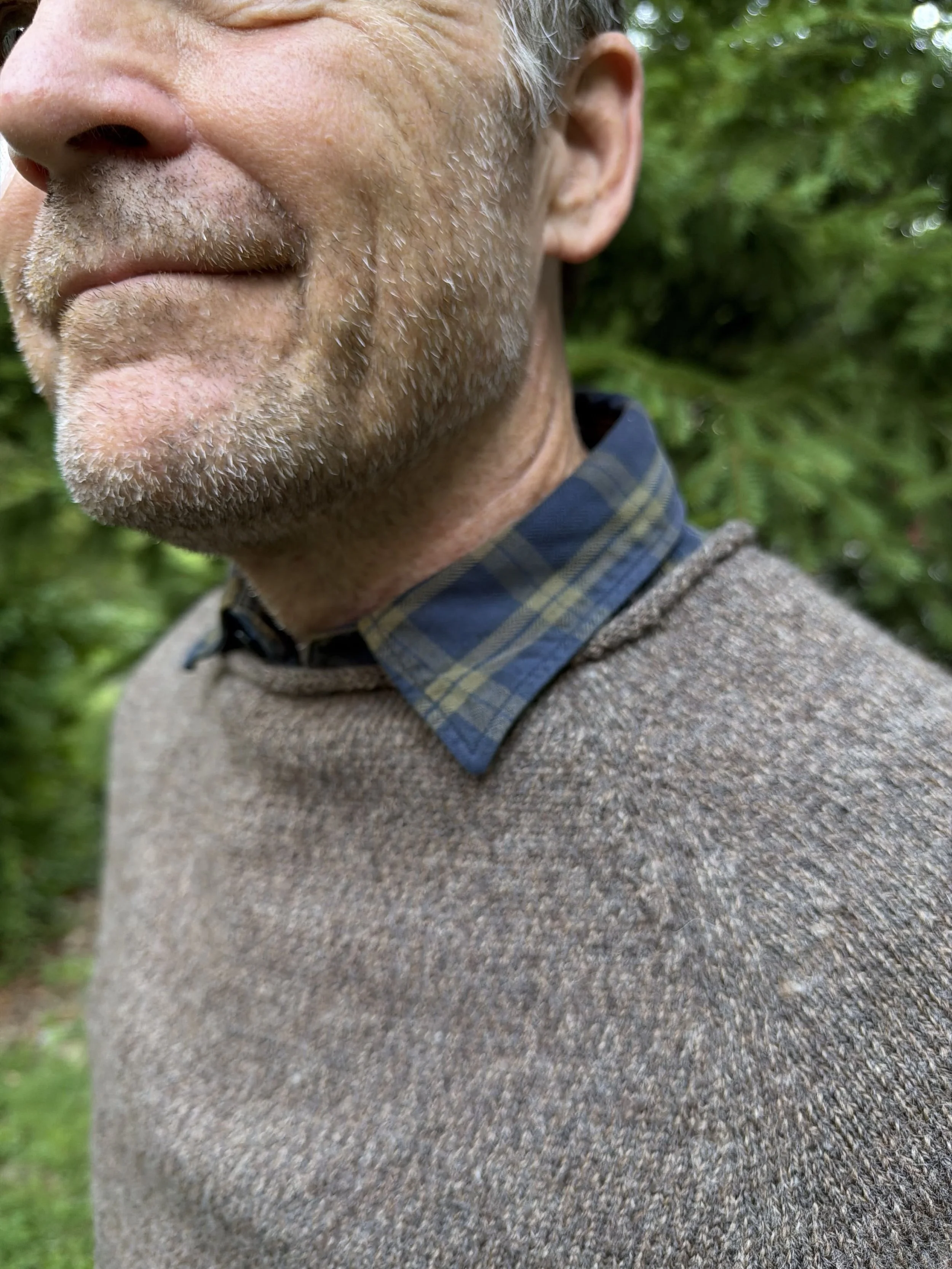 Detail of the crewneck collar on the Local Rollneck Sweater.