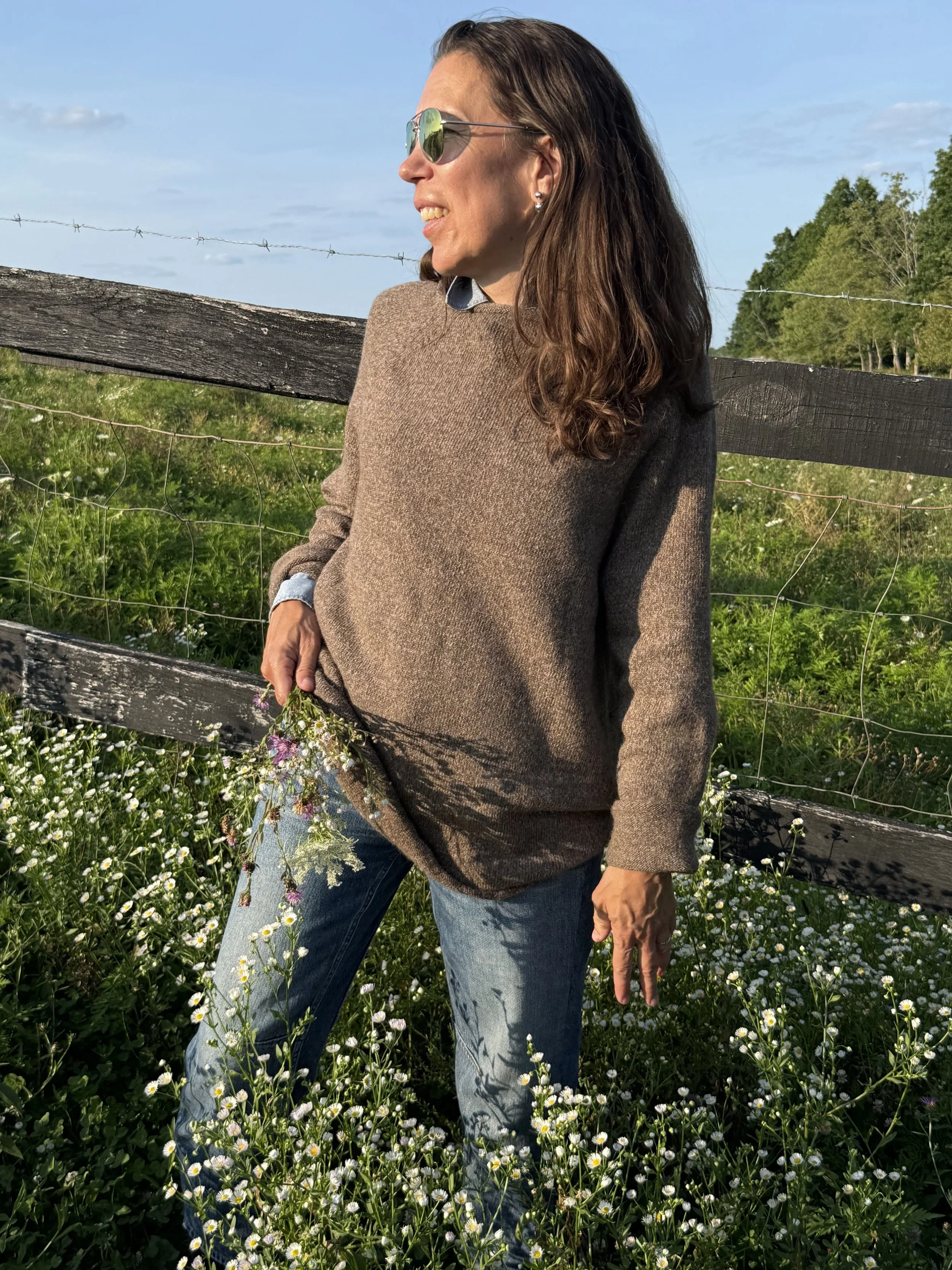 American made sweater with all natural materials, undyed.