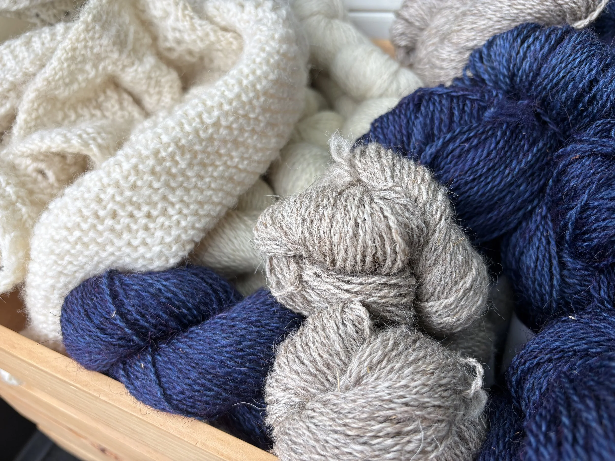 HVTP's Saratoga DK Weight Wool Yarn in blue color.